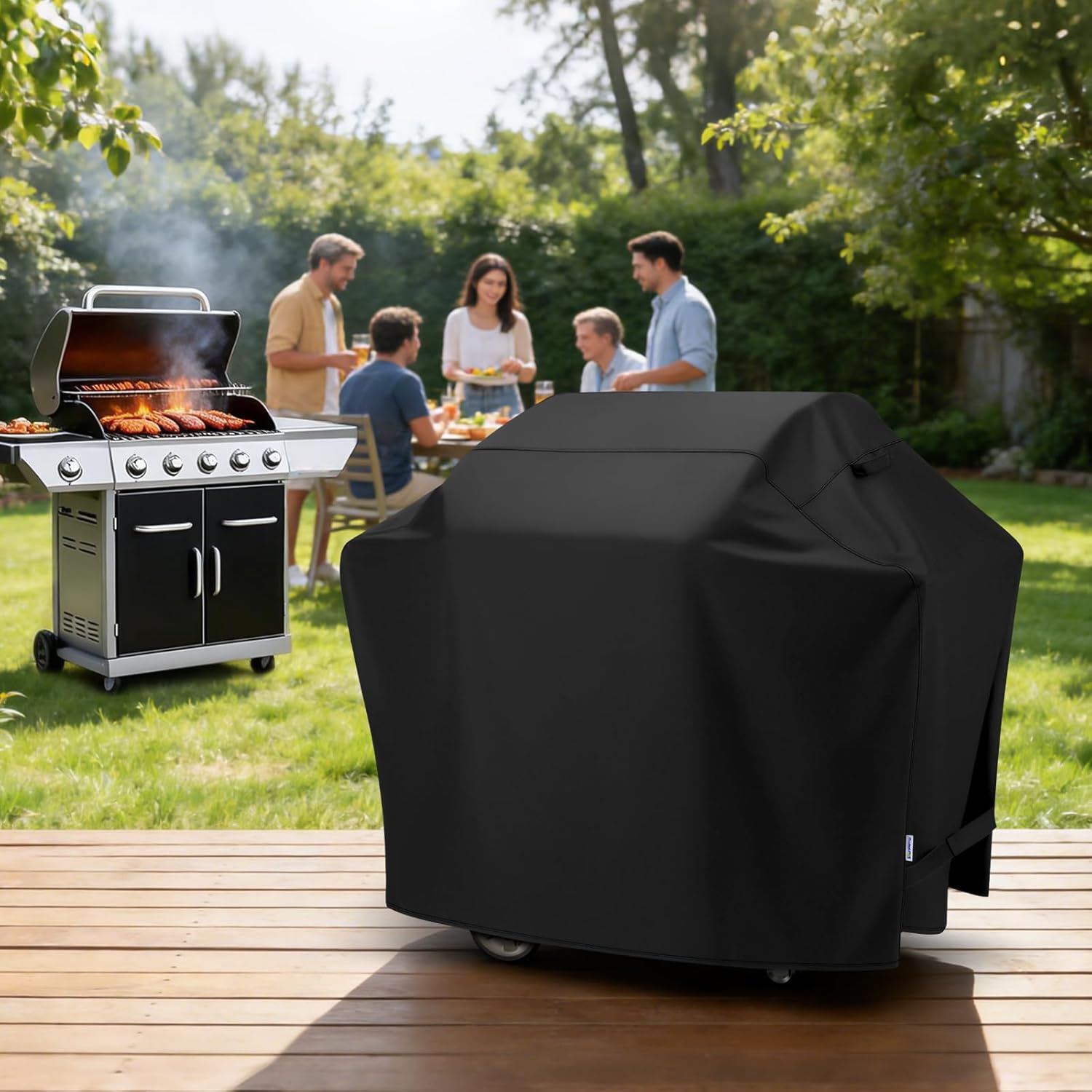 SunPatio Gas Grill Cover 60 Inch, Outdoor Heavy Duty Waterproof Barbecue Gas Cover, UV and Fade Resistant, All Weather Protection Compatible for Weber Charbroil Brinkmann Grills and More, Black - Image 8