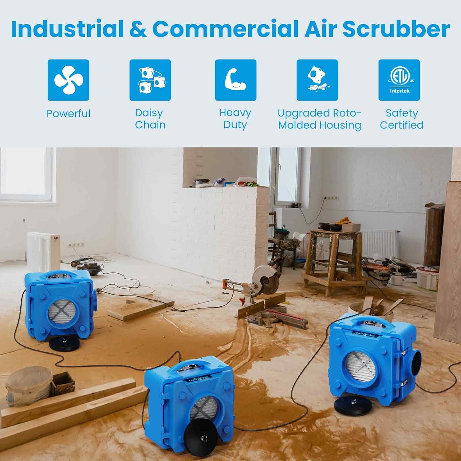 CADPXS Shield-550 Air Scrubber 550 CFM with 3-Stage Filtration | Stackable Negative Air Machine Airborne Cleaner HEPA Scrubber Water Damage Restoration Equipment Commercial Air Purifier Blue image 5
