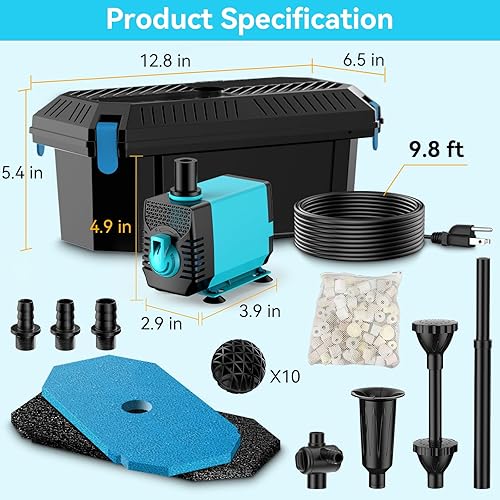 Miniatura 2 de Antfraer Filtro de estanque con kits de bomba, filtros de estanque para estanques al aire libre bomba de estanque integrada de 660 GPH, caja de