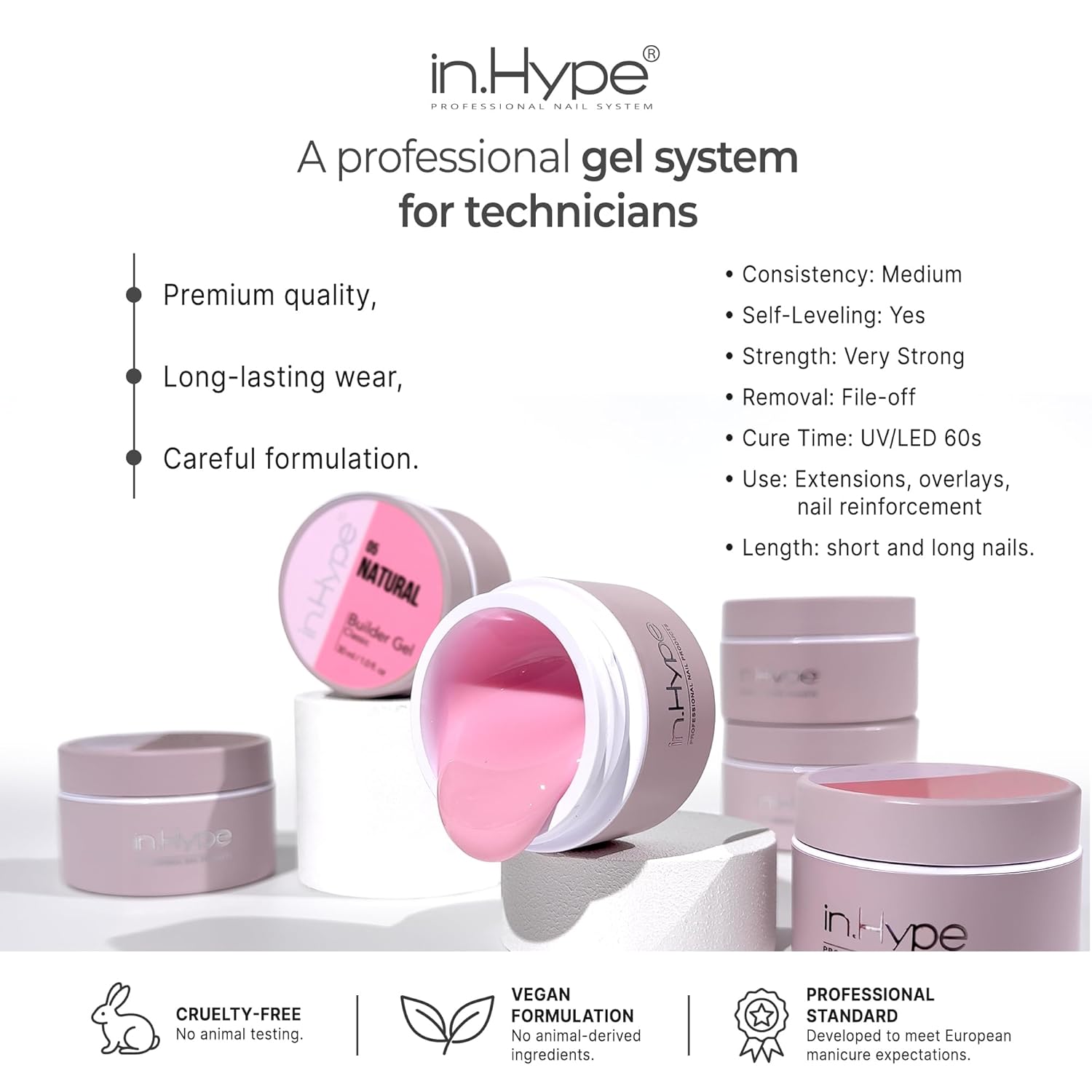 IN.HYPE Hard Builder Gel for Nail Extension/Strengthening (milky white #1) Color Sculpting Gel UV/LED Cured