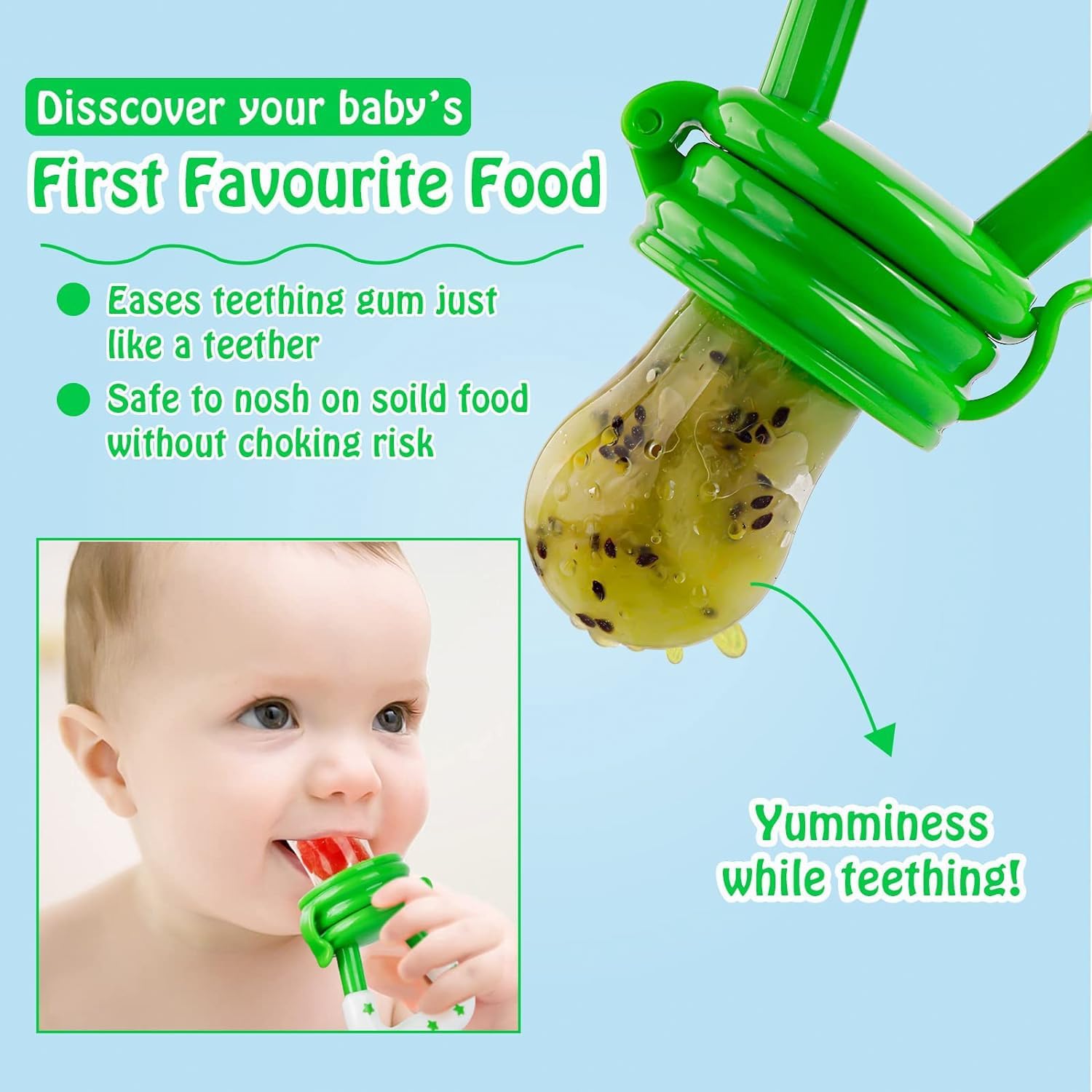 Miracle Moms Silicone Fruit Feeder for Baby 6-12 Months/Baby Fruit Nibbler and Pacifier/Newborn Nipple Feeder (BPA Free) (3, Multicolor) 3