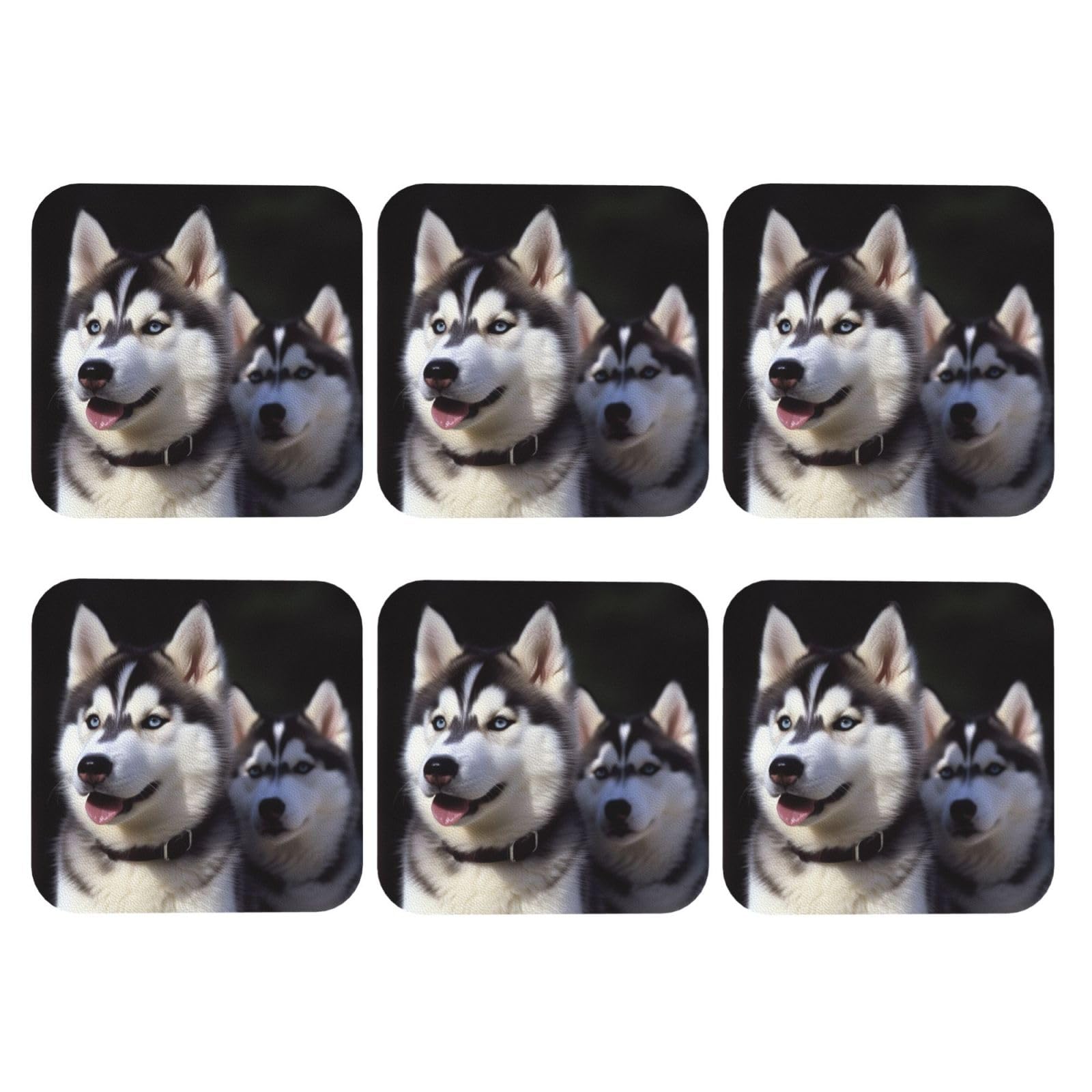 6pcs Leather Coasters for Drinks, Husky Dog Drink Coasters for Tabletop Protection, 4" Cup Coasters for Coffee Table Decor, Non-Slip Drinking Cup Mat for Hot Or Cold Drink