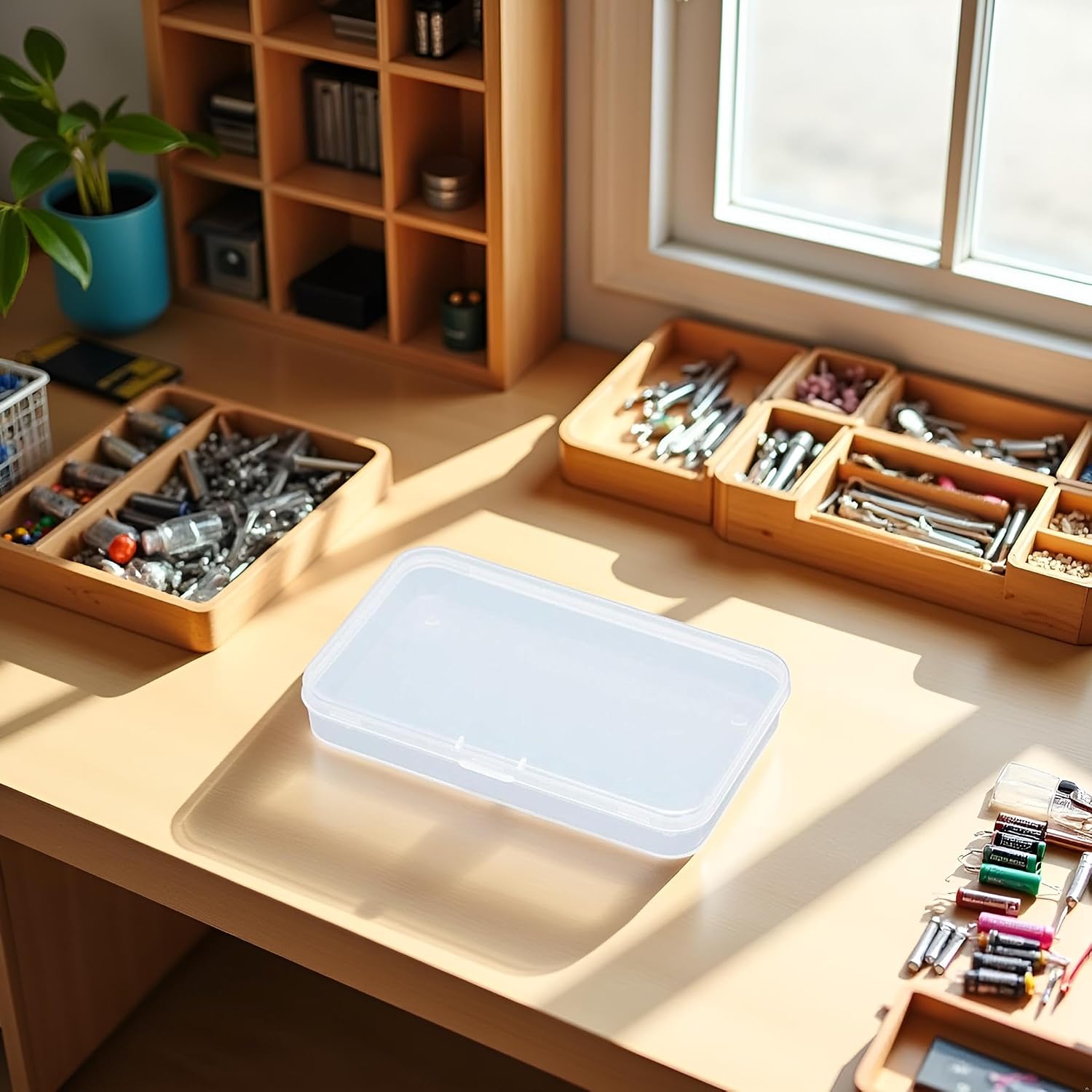 Pack of 4 Clear Polypropylene Rectangle Mini Storage Containers Box with Hinged Lid for Card,Accessories,Crafts,Learning Supplies,Screws,Drills,Battery,4.8" x 2.9" x 0.67" Storage and Transport