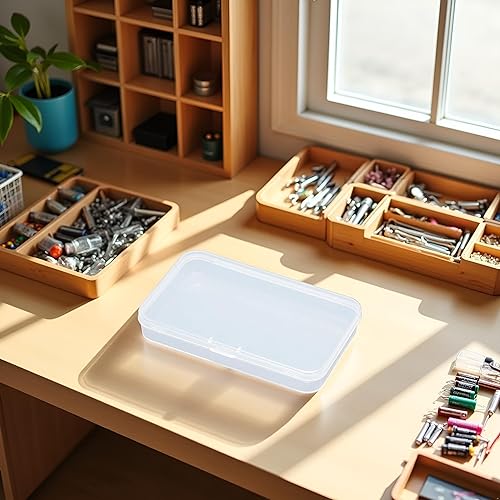 Miniatura 4 de Paquete de 4 contenedores rectangulares de polipropileno transparente con tapa con bisagras para tarjetas, accesorios, manualidades, suministros de