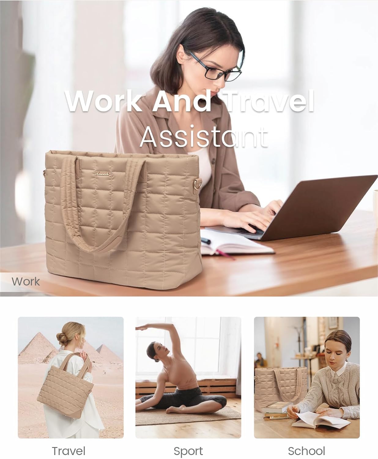 LOVEVOOK Laptop Tote Bag for Women, 15.6 Inch Large Puffer Work Computer Tote Bags for Teacher Nurse, Quilted Women's Purse Tote Shoulder Handbags with Zipper for Travel College Office, Coffee Brown - Image 7