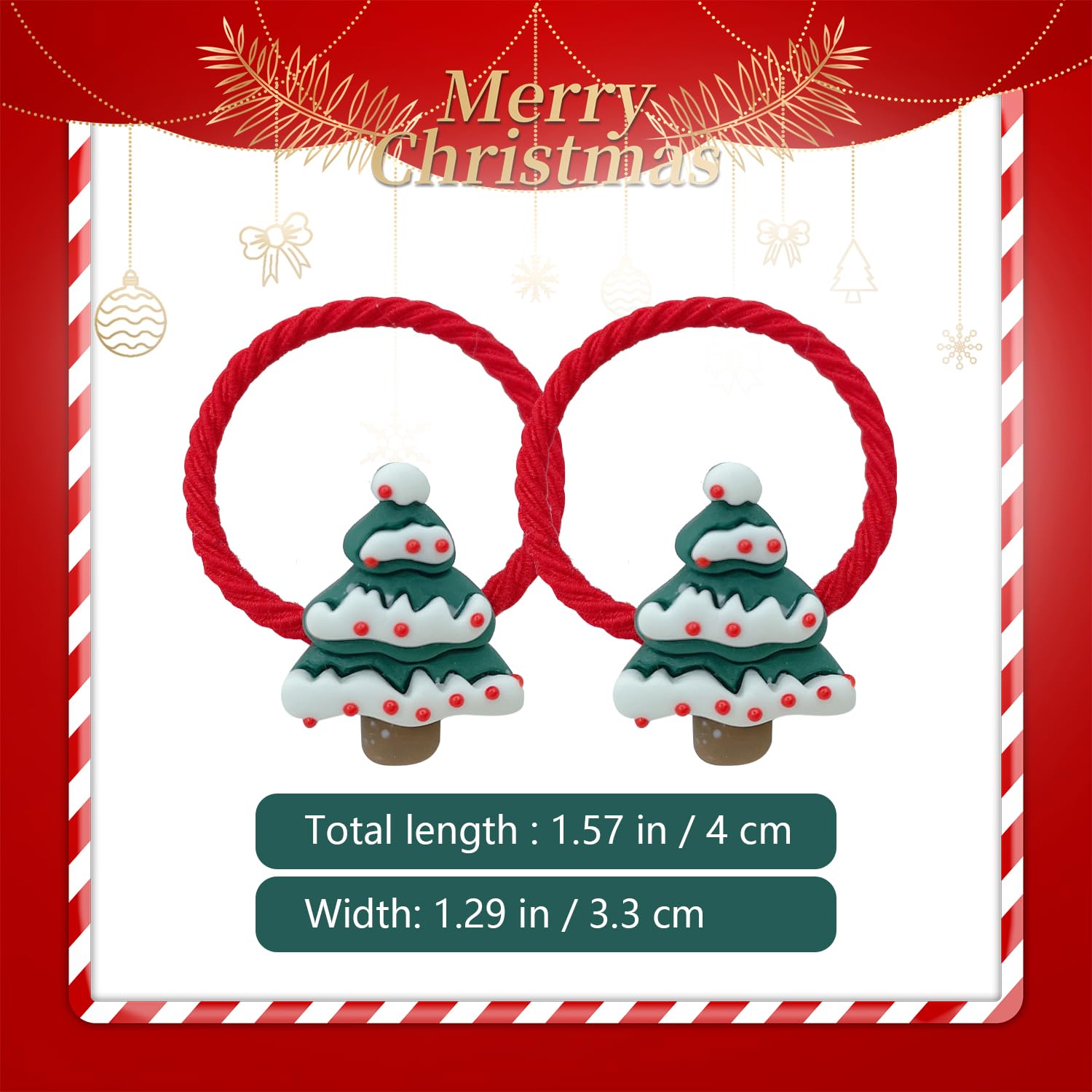AOVNA 20pcs Christmas Hair Ribbons for Girls - Kid's Xmas Headdress with Elastic Ties for Triple Ponytails - Image 2