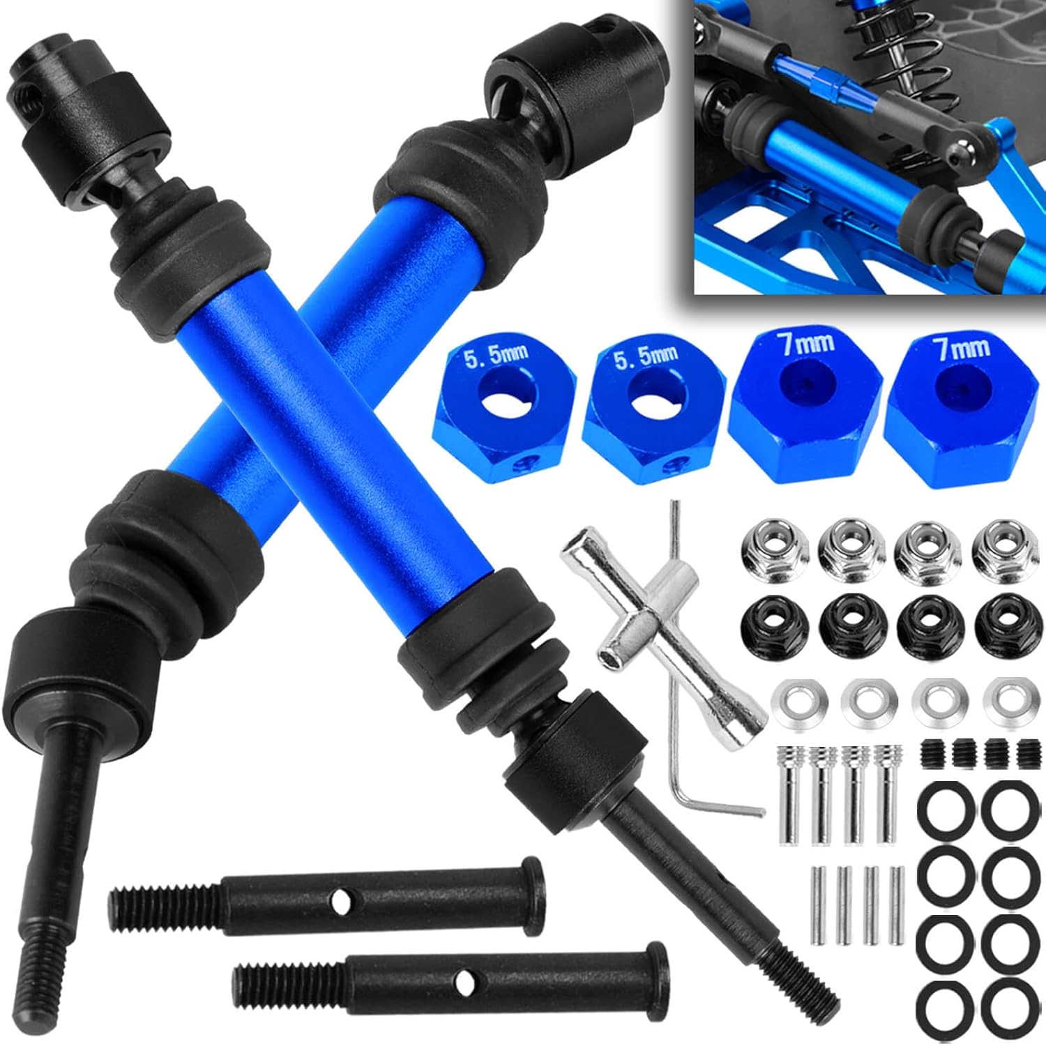 Drive Shaft Axles Upgrades Part for 1/10 Rustler 2WD (VXL)/Stampede 2WD (VXL),RC Steel #45 2Pcs Driveshafts CVD w/Hex Hops Up,Navy Blue