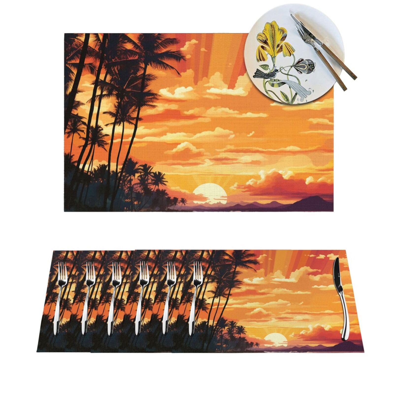 Lot de 6 sets de table tropical pour repas en extérieur et intérieur