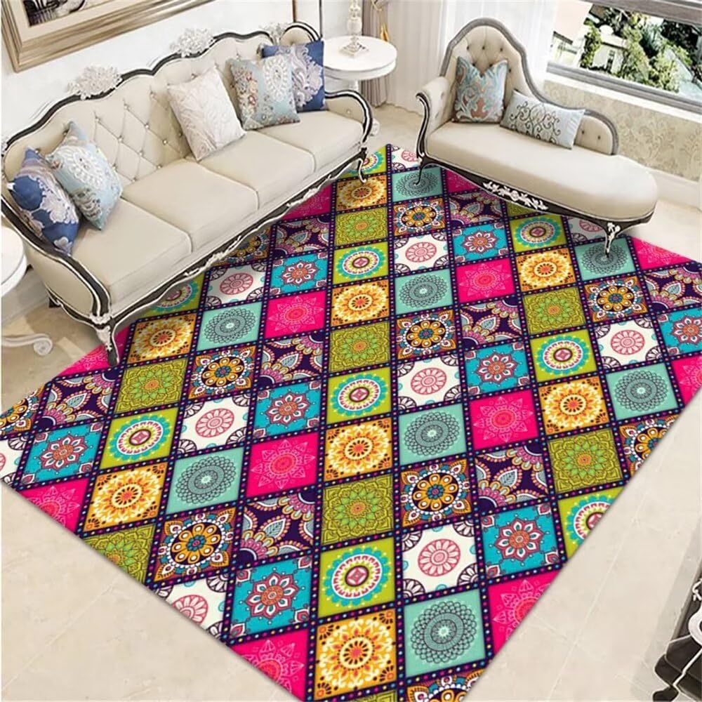 Tapis vintage decoration florale coloree grand tapis de salon elegant pour toute la maison