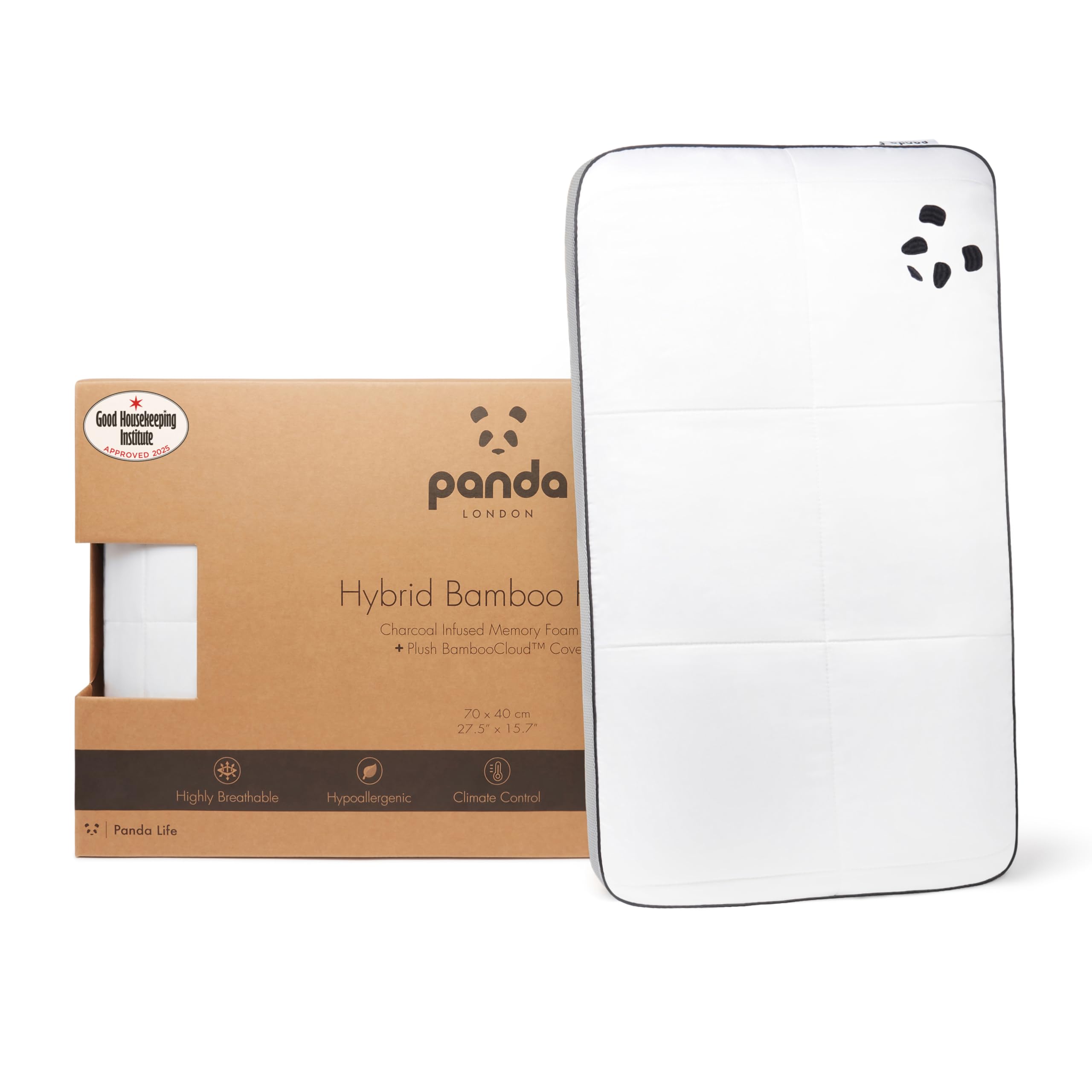 Panda Hybrid Bamboo Pillow - Soft, Breathable Bamboo Cover, Orthopaedic Grade Memory Foam, 10-Year Guarantee