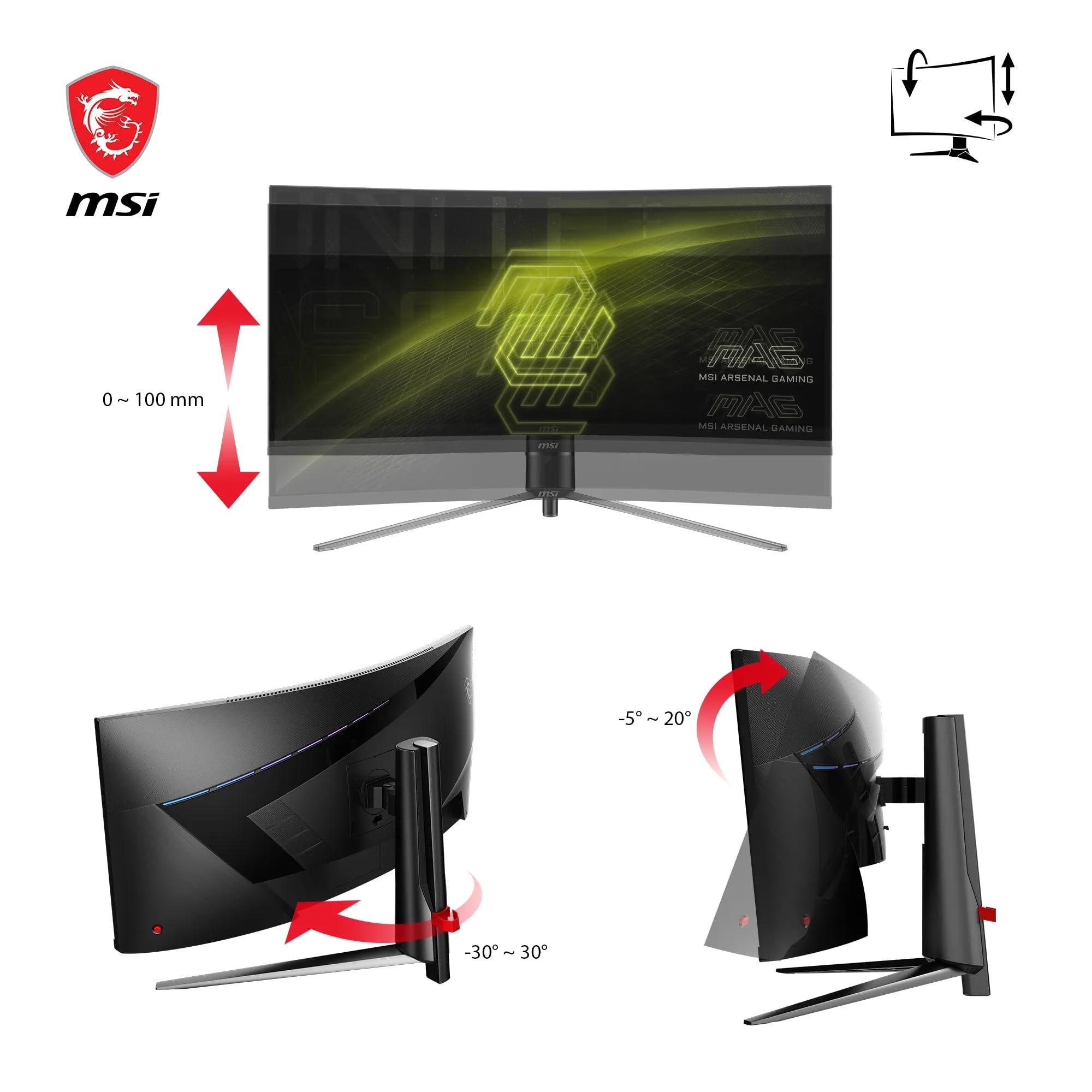 MSI MAG 345CQR Curved Gaming Monitor UWQHD 34 Inch, 1500R 3440