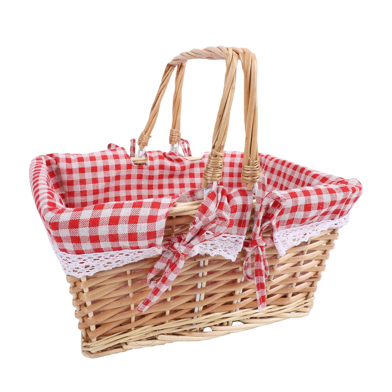 Tosuny Wiklinowy Kosz Piknikowy z odpinaną wkładką, Tkany Kosz w Stylu Vintage na Piknik na świeżym Powietrzu, Prostokątny z Podwójnymi Uchwytami do Pieszych Wędrówek Po Kempingu (Czerwona siatka)