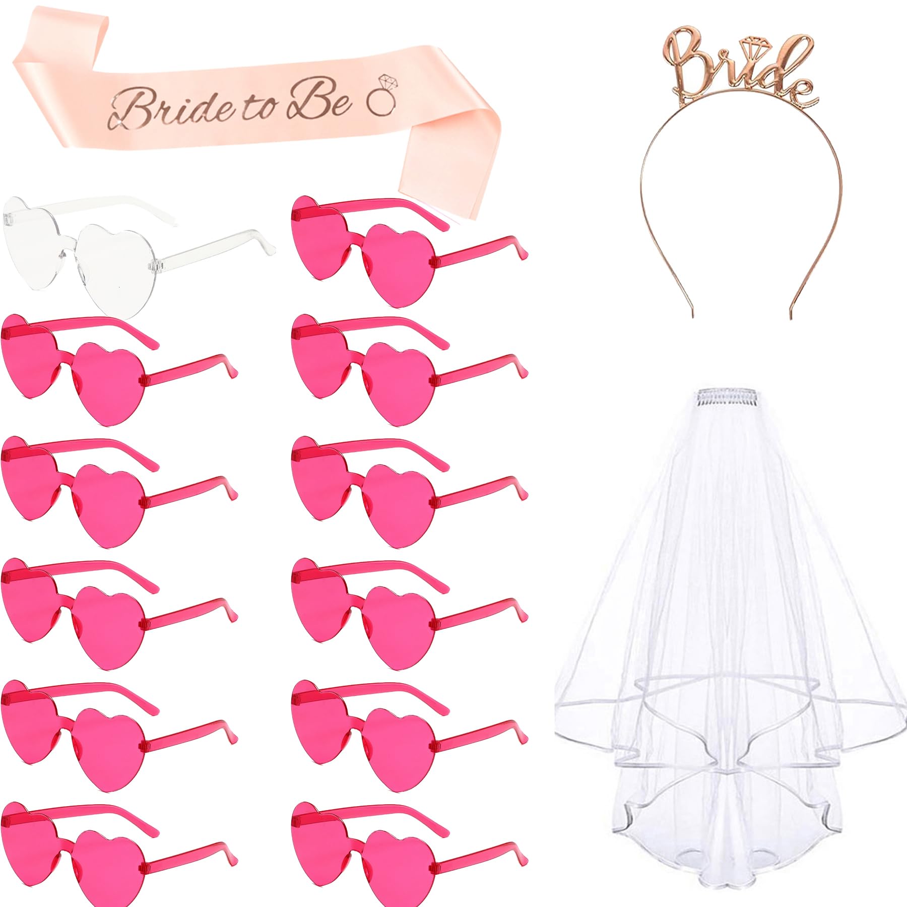 Kit Addio Al Nubilato Bride To Be - Velo, Fascia, Corona E Occhiali A Cuore - Foto 6