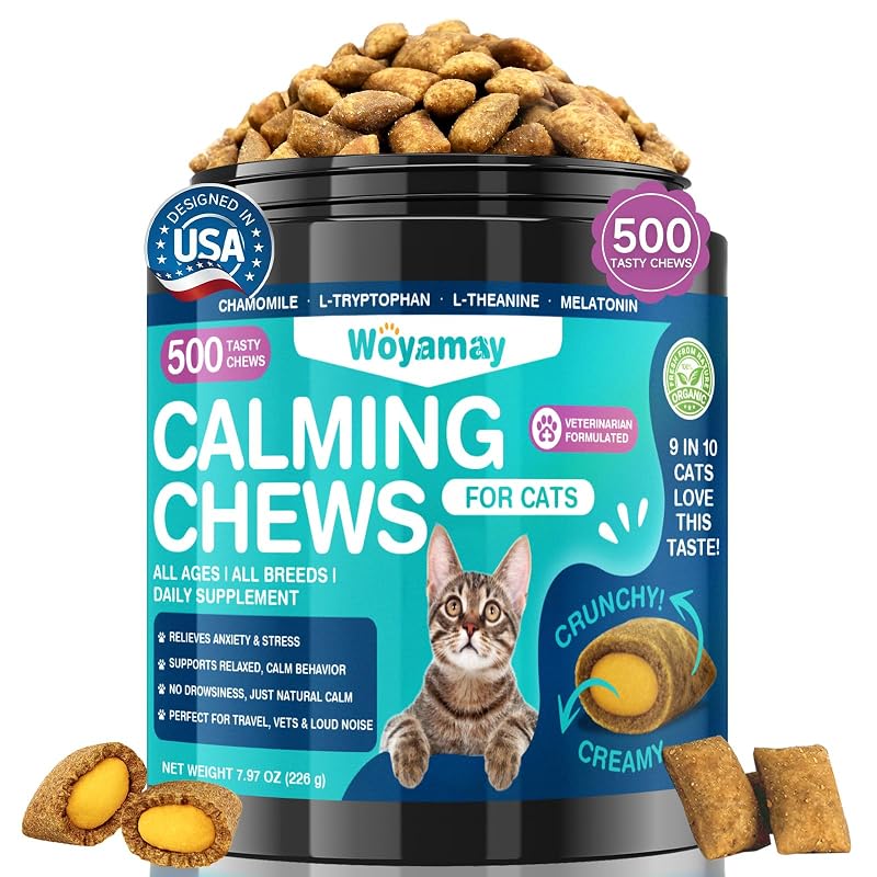 Petisco mastigável para gatos sabor frango Woyamay com camomila e textura crocante e cremosa — 500 unidades