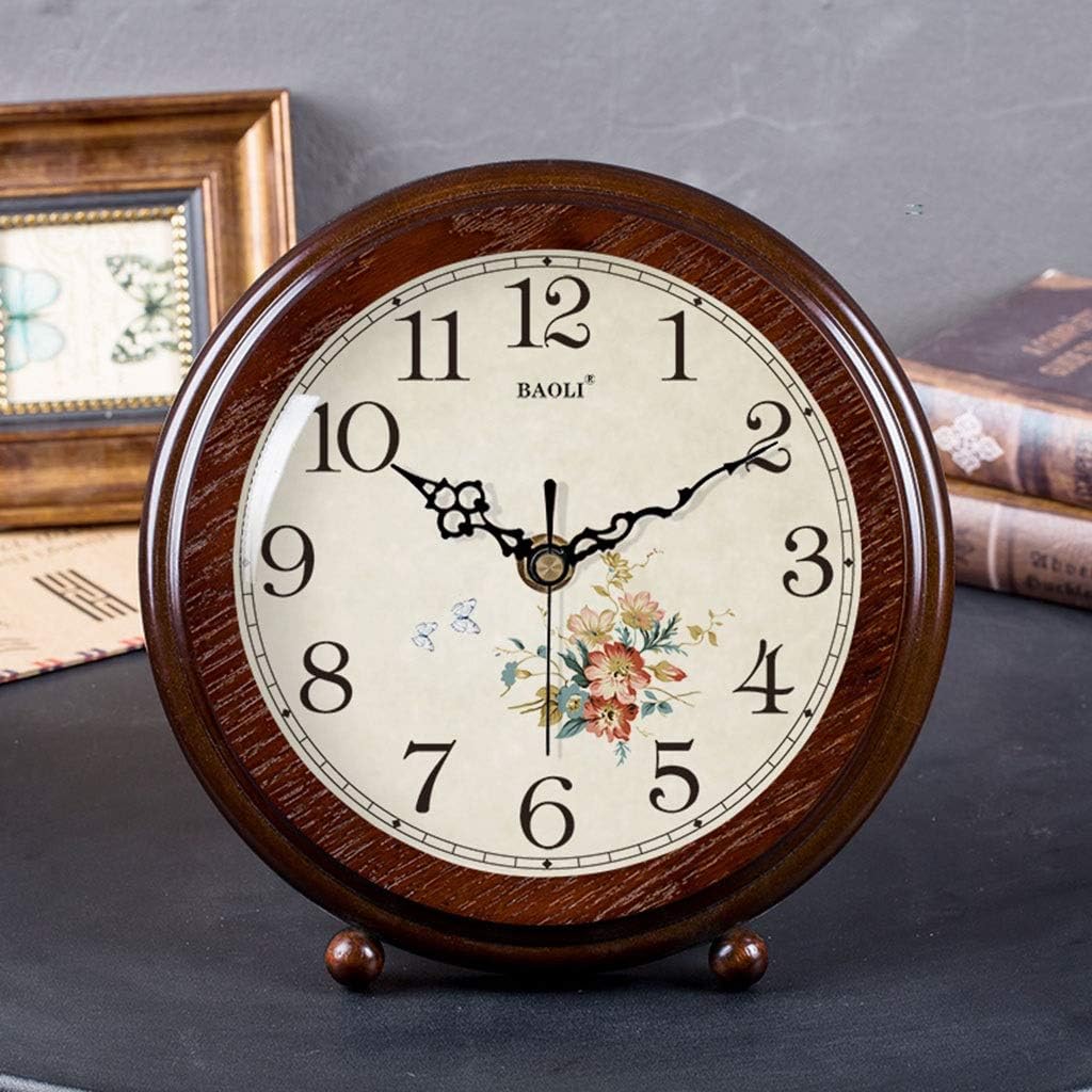 Retro Desk Clock Retro Table Clock/Deskclock -European Solid Wood Clock Simple Living Room Silent Table Clock Modern Bedroom Creative Pendulum Clock Table Clock (Size : 18.5 * 24cm/10in)