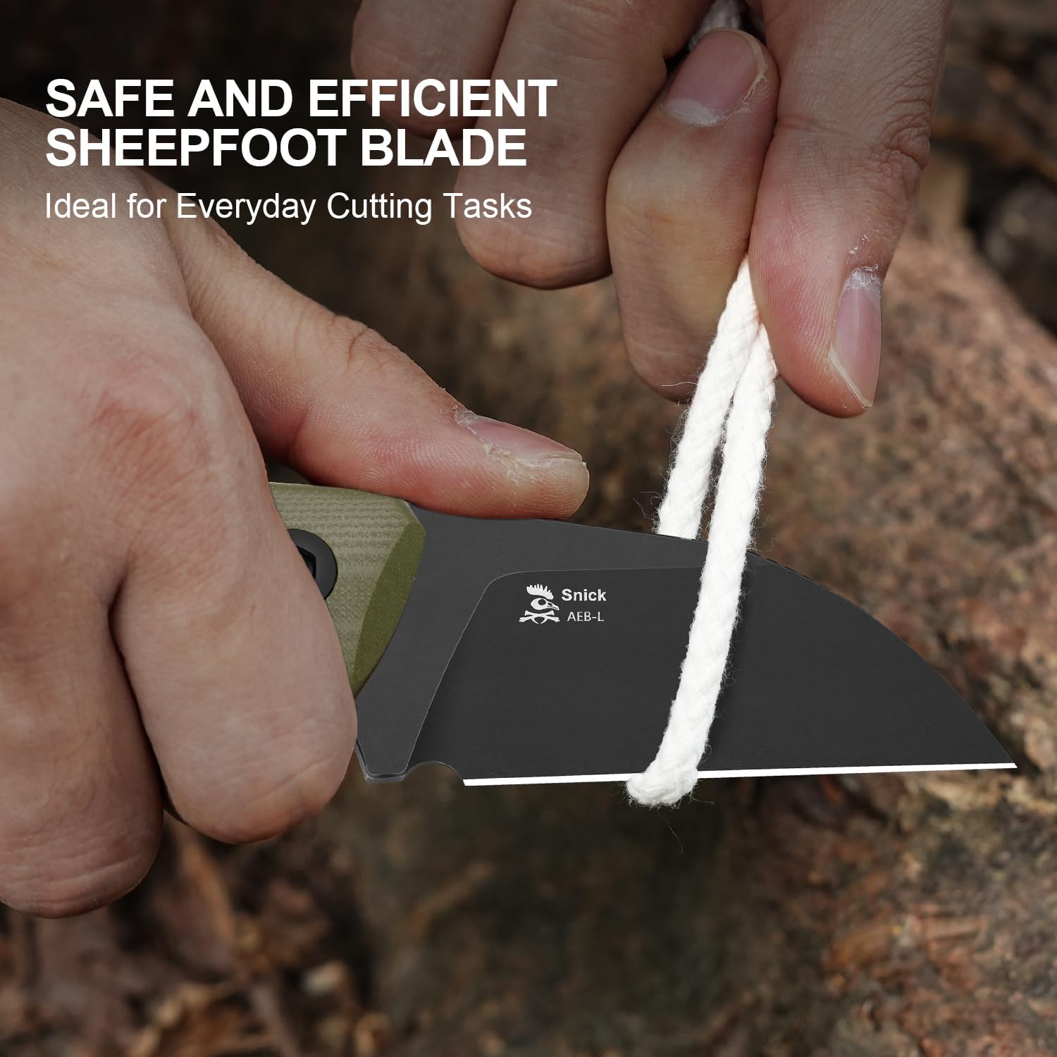Kizer Snick Fixed Blade Knife with Sheath, 2.68" AEB-L Steel Sheepfoot Camping Knife with Olive Green G10 Handle, EDC Knives for Hiking 1085A3