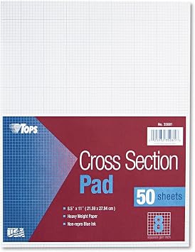 TOPS 35081 Cross Section Pads, 8 Squares, 8 1/2 x 11, White, 50 Sheets