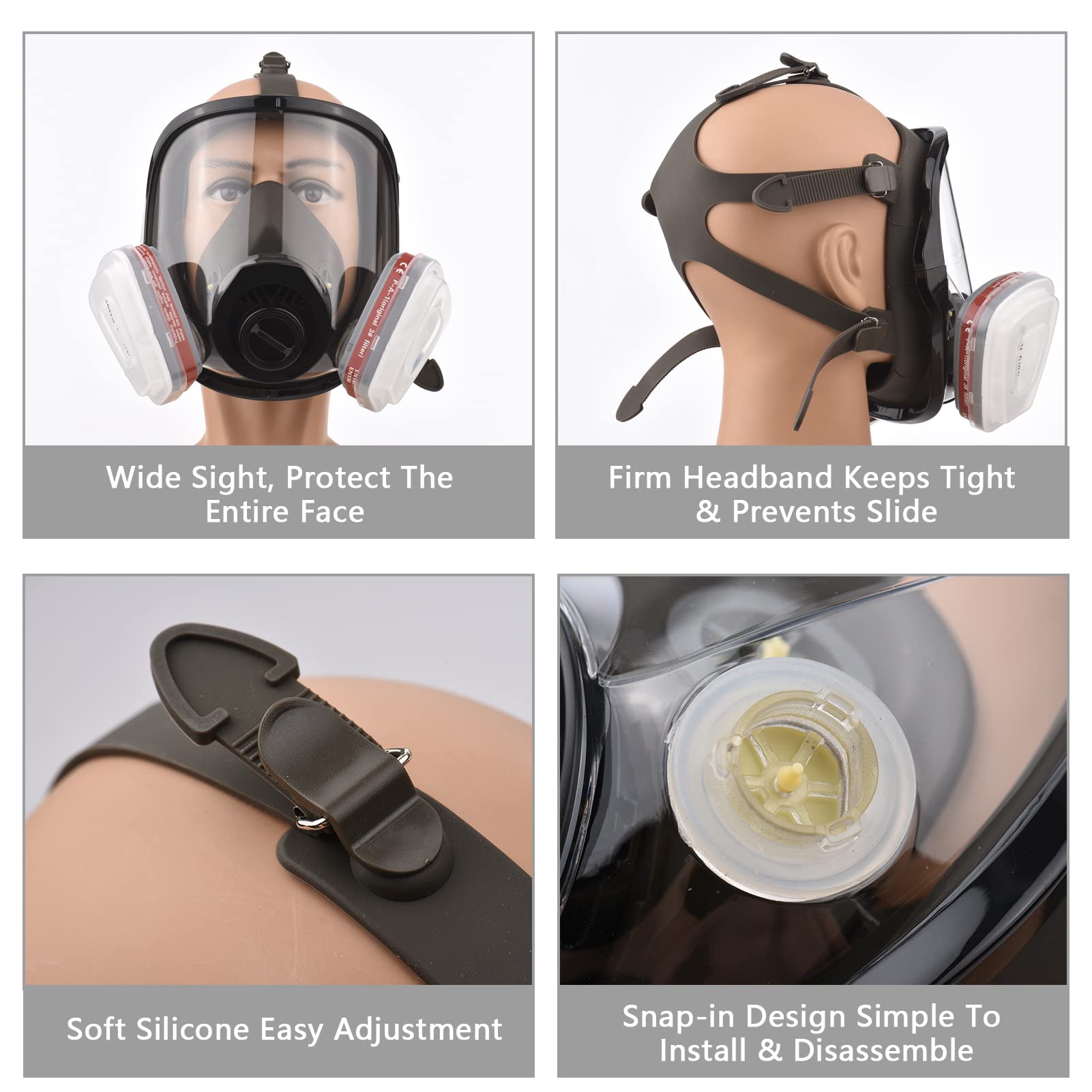 TFixol Copertura integrale riutilizzabile 8 in 1, copertura per gas, vapore, organico, ampio campo visivo, per pittura, lucidatura, saldatura e protezione del lavoro, trasparente