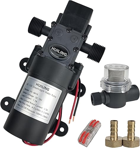 Bomba de diafragma CC de 12 V, bomba autocebante con filtro terminal de conexión rápida, interruptor de presión de 1.2 GPM 100 PSI, bomba de