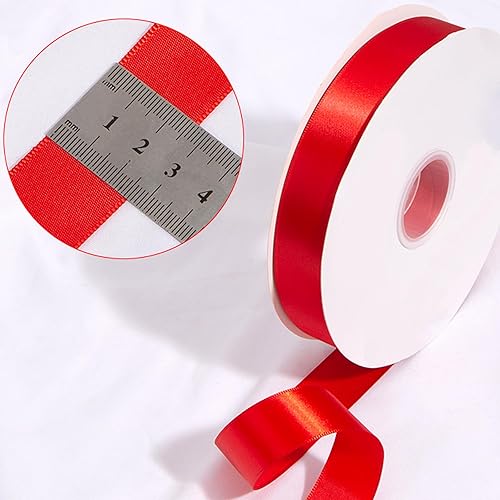 Miniatura 6 de Cinta roja ancha para envolver regalos, 1 pulgada x 100 yardas, rollo de cinta grande de tela de color sólido, cinta de poliéster suave ideal para