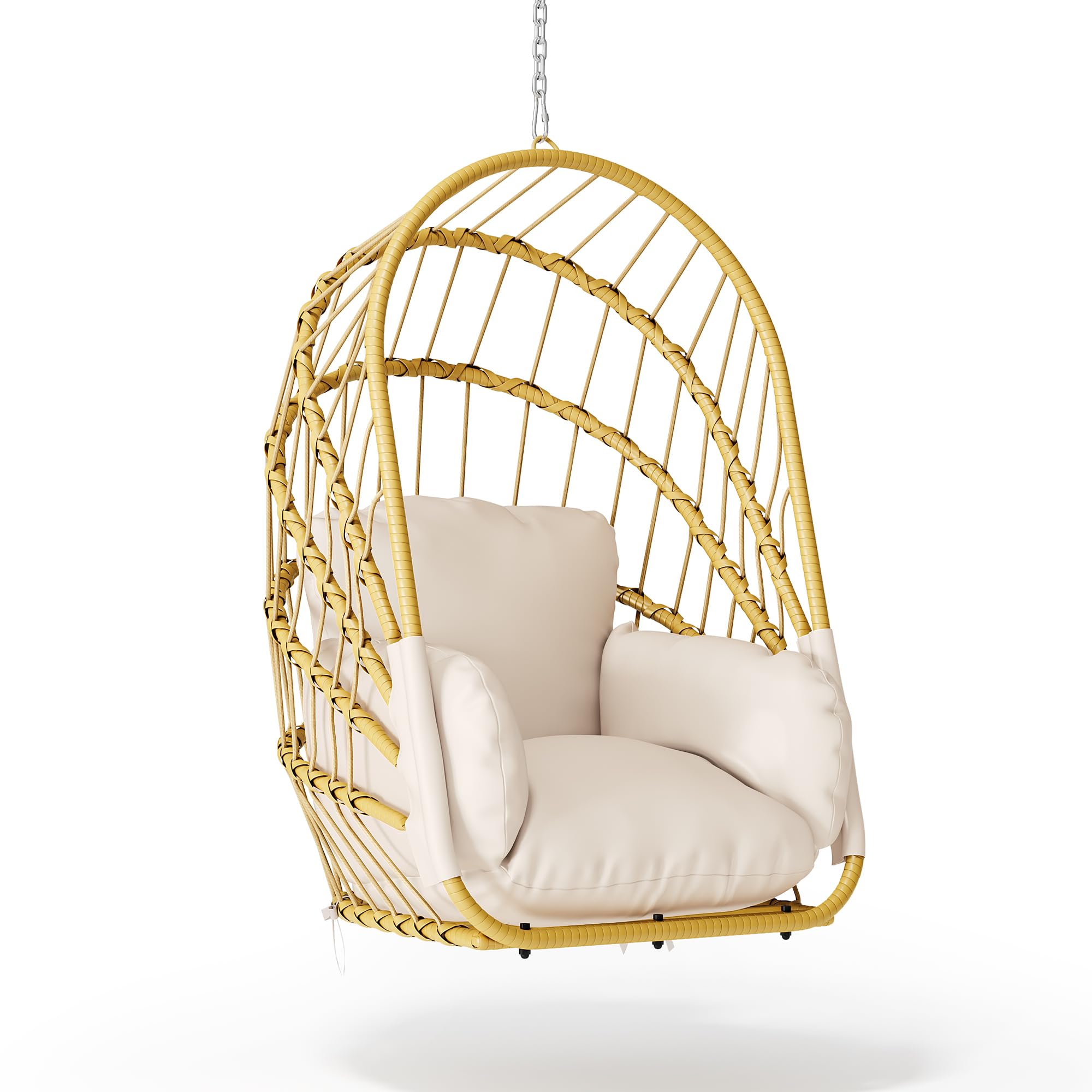 YITAHOME Hamaca Colgante sin Marco, Mecedora de ratán con cojín Lavable, Capacidad de Carga de 160 kg, Silla Colgante Plegable para terraza, jardín, Dormitorio y balcón, Color Beige