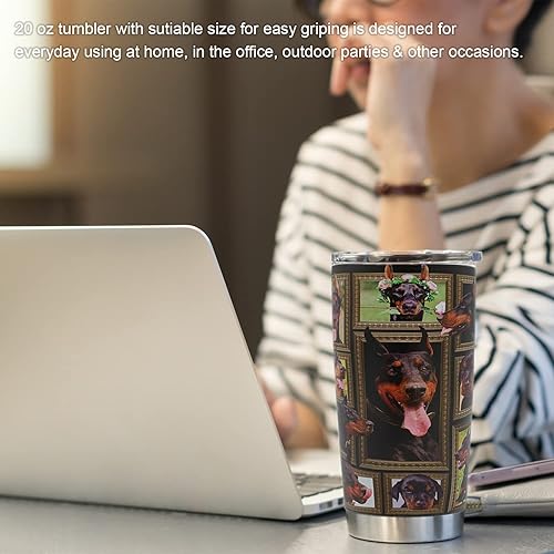 Miniatura 5 de Doberman - Vaso con tapa a prueba de derrames, para café helado, taza de viaje aislada de acero inoxidable, botella de agua de 20 onzas para bebidas