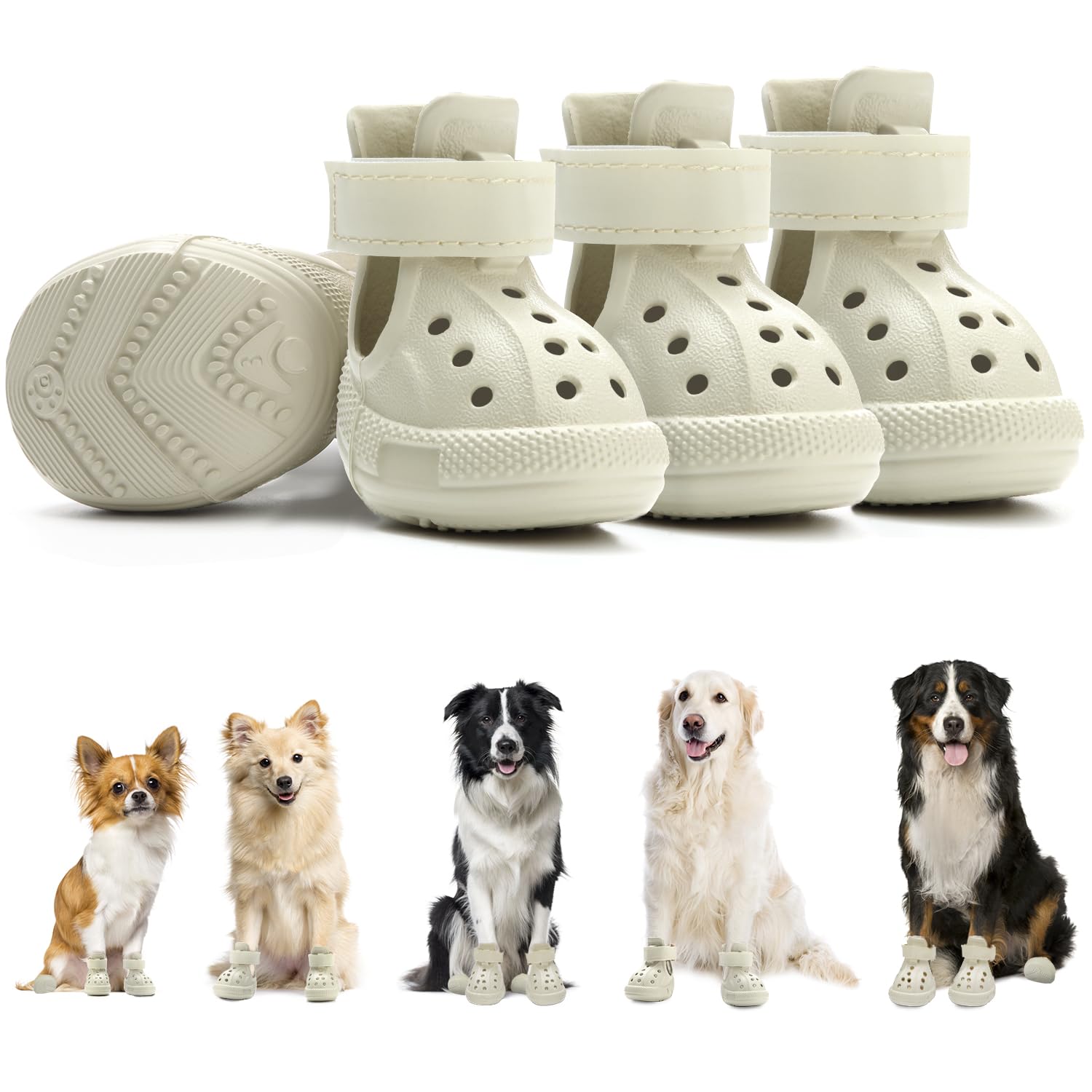 Eyein Hundeschuhe Pfotenschutz Sommer, Atmungsaktive rutschfeste Hundesandalen mit Verstellbare Reflektorstreifen für kleine, mittlere und große Hunde, leicht an- und ausziehbar (Weiß, Größe 8)