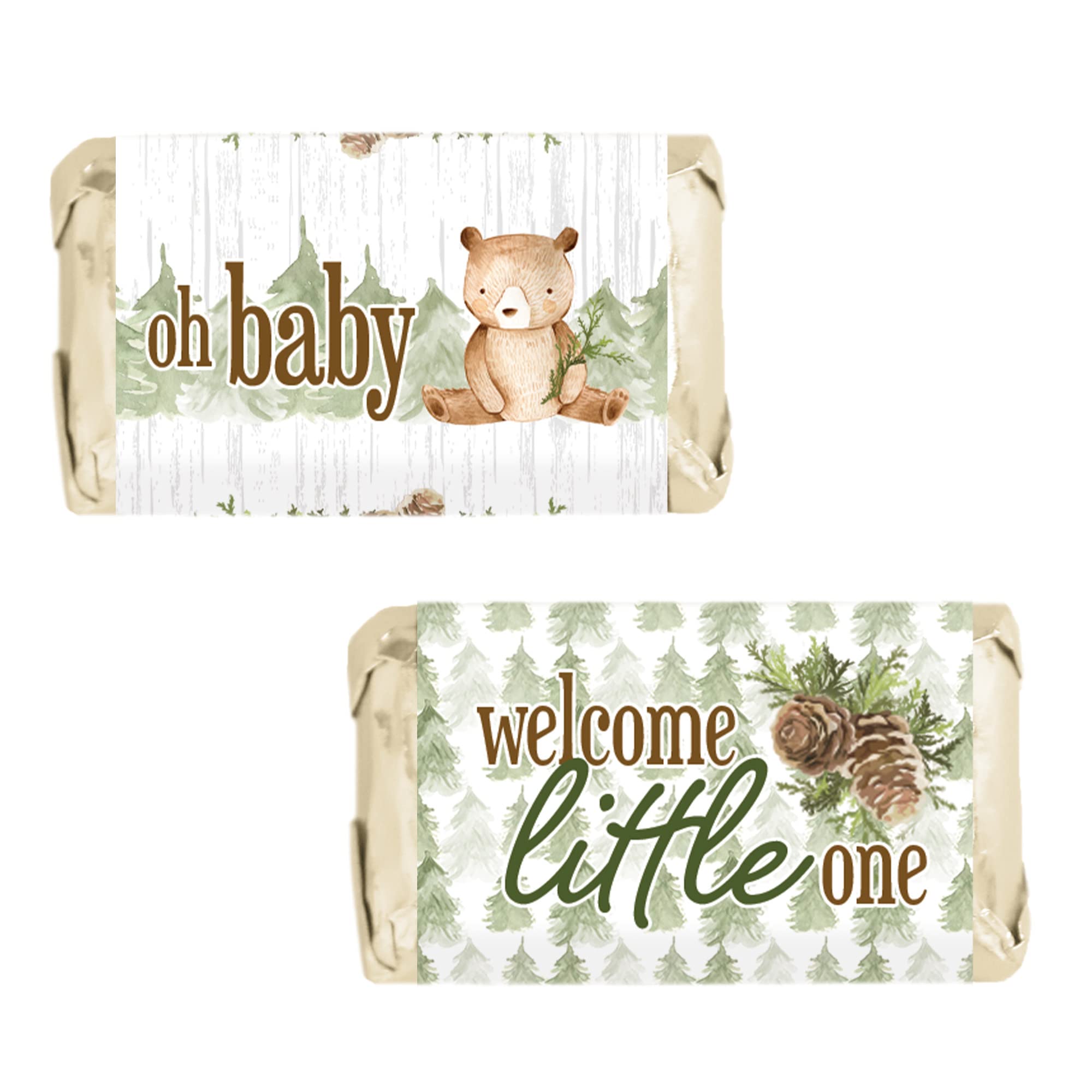 Woodland Teddy Bear Baby Shower Mini Chocolate Candy Bar Wrapper Labels, Party Favor Stickers - 42 Count