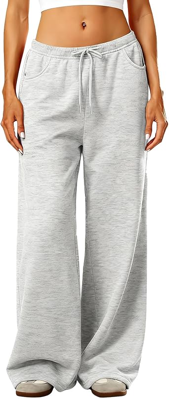 Wide Leg Sweatpants Women Baggy Low Rise Sweatpants with Pockets Winter Y2K Drawstring Straight Leg Sweatpant