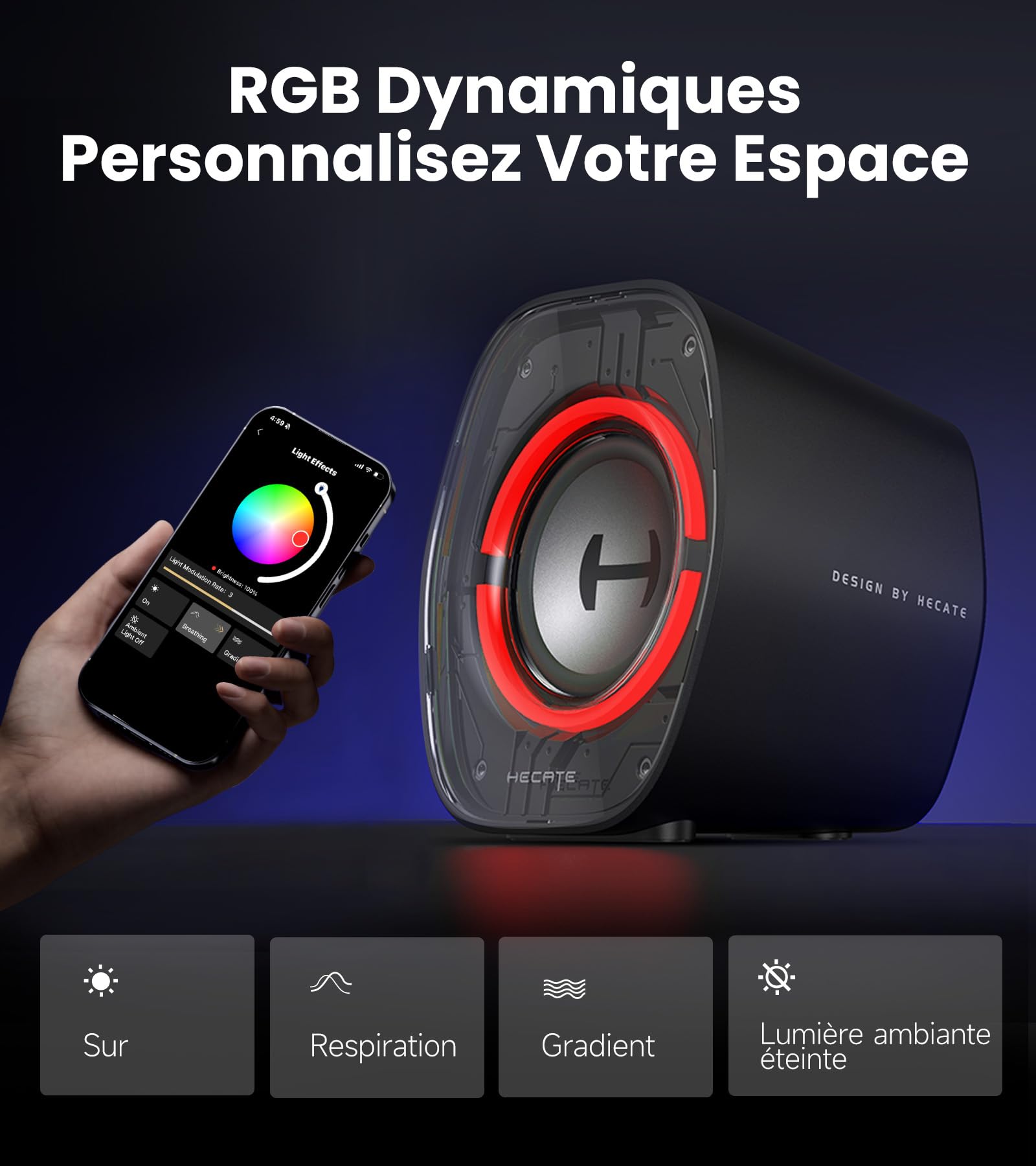 Edifier G1000 II Enceinte PC Gamer de Bureau, Haut-Parleur 2.5" RGB Dynamique, Bluetooth/USB-C/AUX, Noir