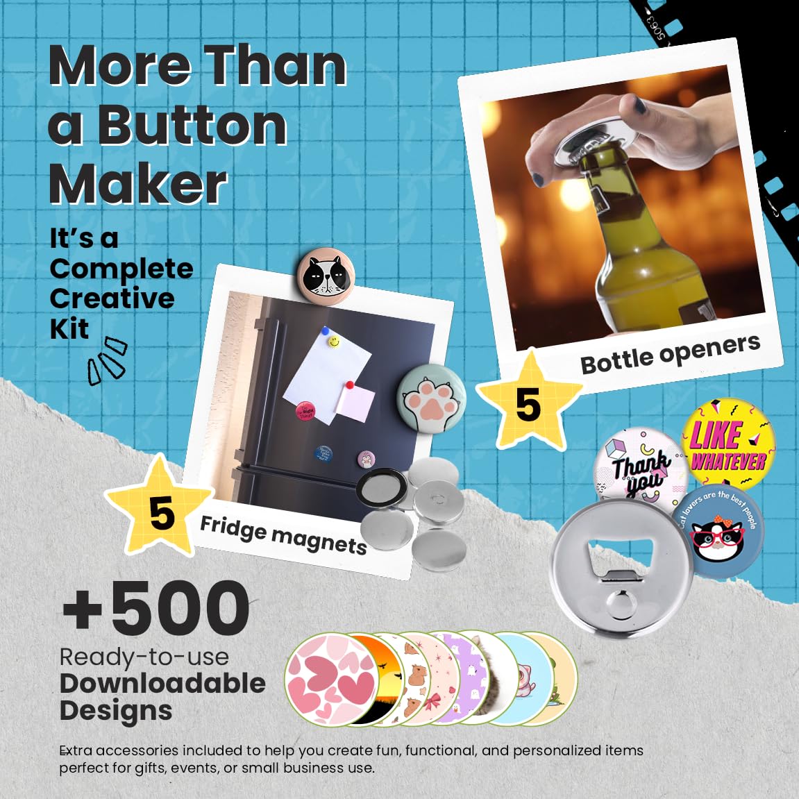 Button Maker Machine Kit - Make 100 Buttons & Magnets -2