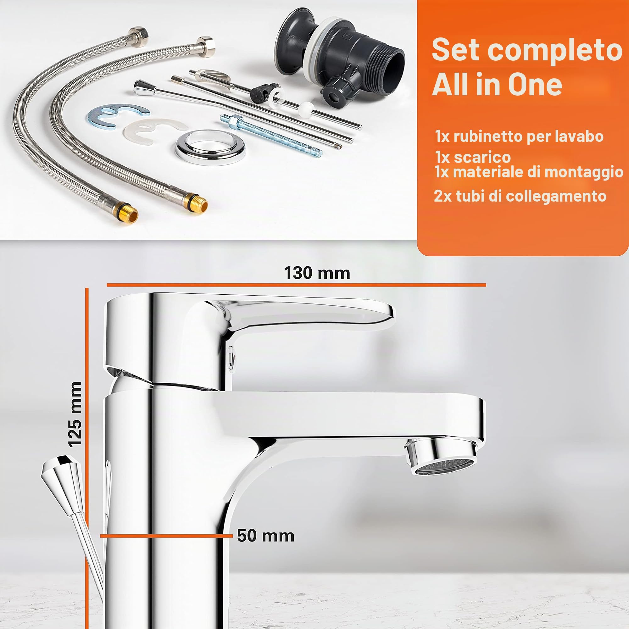 EISL NI075CALCR Claudio, Miscelatore per lavabo, Miscelatore monocomando per lavabo con scarico, cromato