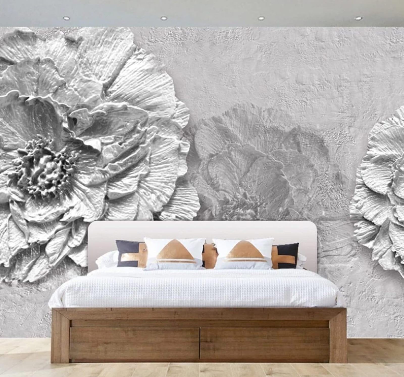 Wallpaper-3D-Xlm 300Cm×210Cm(B×H) Simple Grey Three Dimensional Embossed Floral 3D Wallpaper Easy Install Feature Office Living Room Sofa Bedroom Tv Background Wall Decoration-300Cm×210Cm