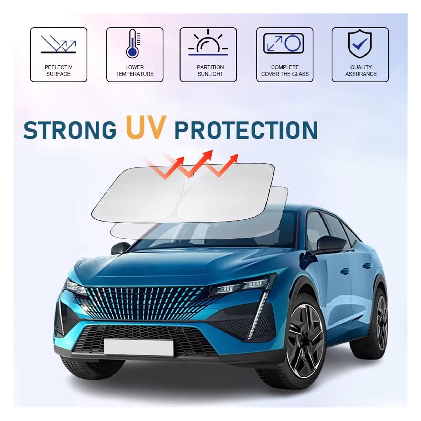 Parasol para Parabrisas para Coche para Peugeot 408 2014 2015 2016 2017-2025 Parasol para Parabrisas Protector De Visera Plegable con Bloqueo De Rayos UV