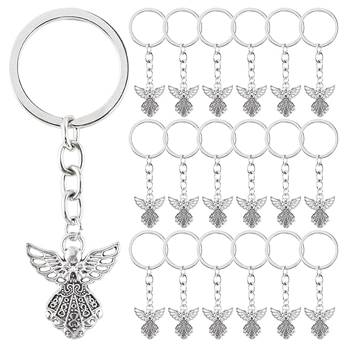 AUEAR, Silver Tone Guardian Angel Charm Keychain Key Ring for