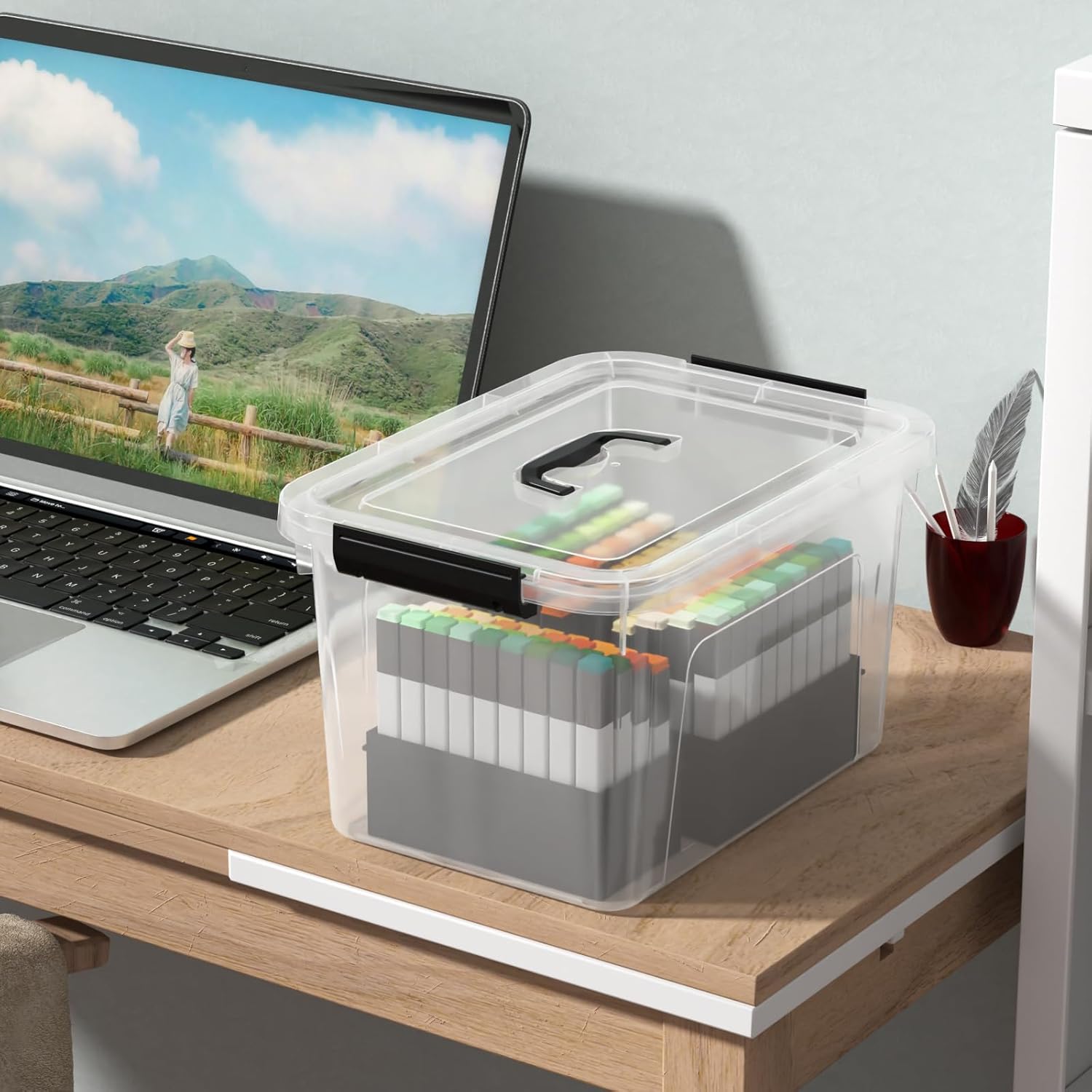 6 Packs 12 Quart Clear Latching Storage Boxes, Plastic Storage Bin with Handle