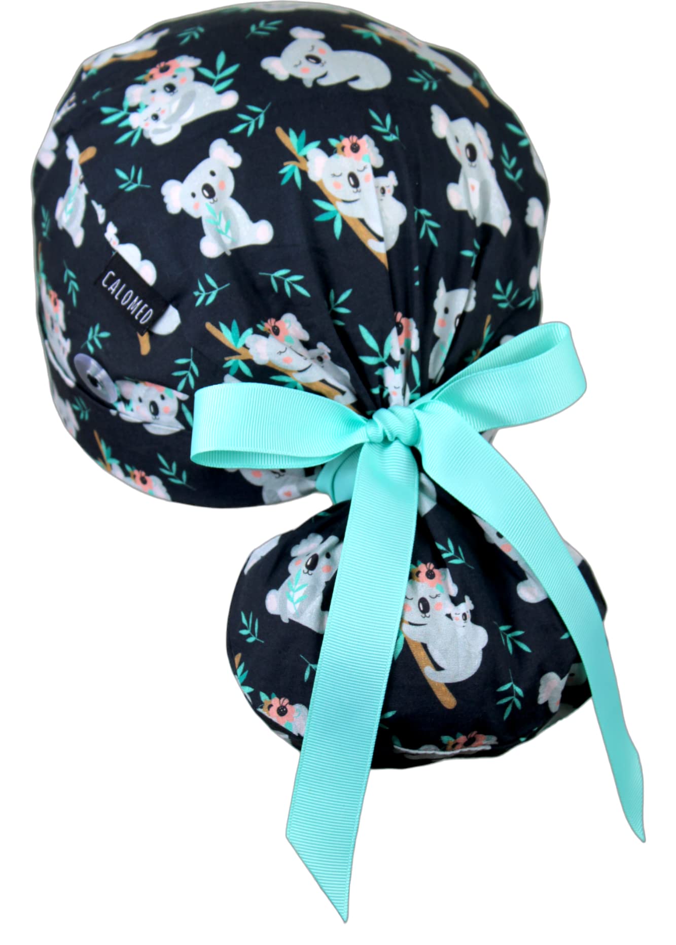 Scrub Cap for Women and Men, Ponytail Scrub Caps, Working Hat, Head Cover with Ribbon Ties and Buttons, Long Hair