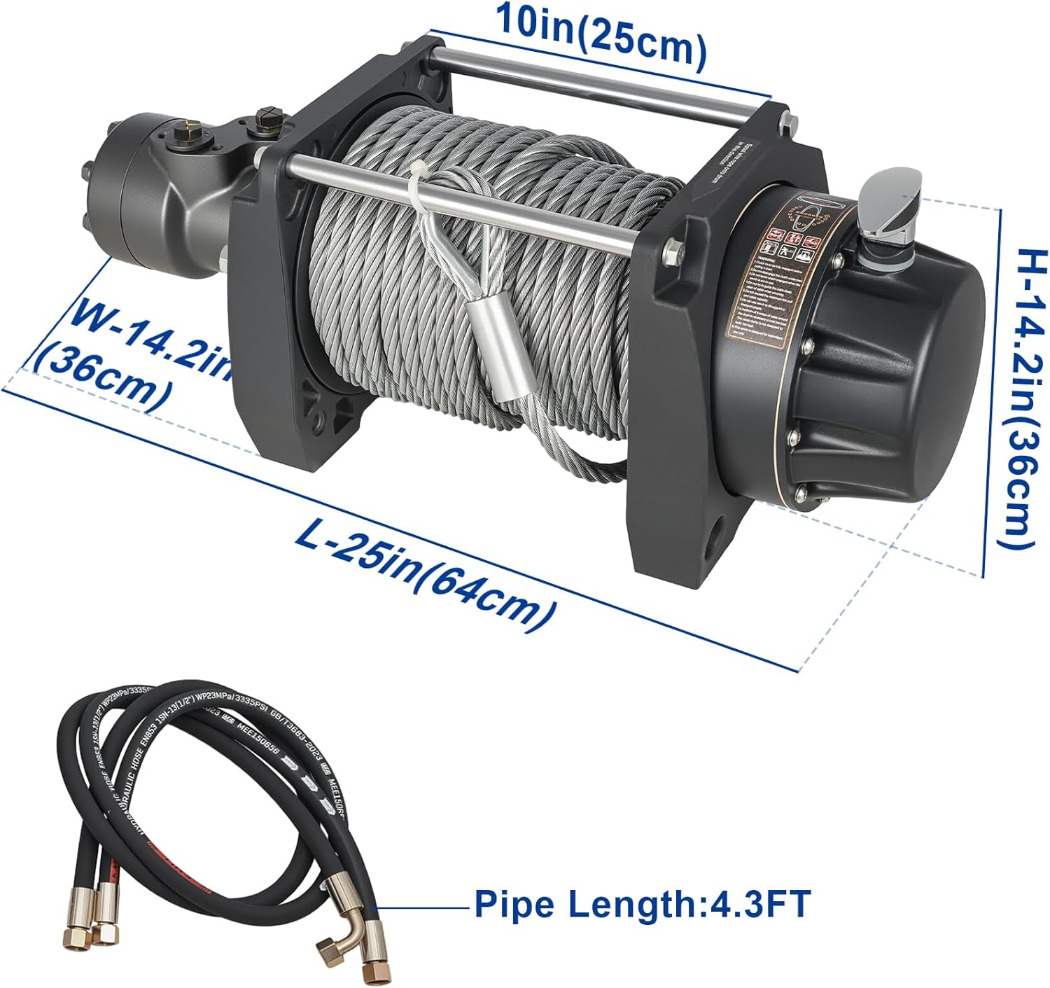 Hydraulic Winch - 1/2" x 78' Steel Cable, BMR100 Hydraulic Motor, 36:1 Gear Ratio - Suitable for Wreckers, Tow Trucks and Vehicle Recovery (78FT Steel Rope/20,000 LBS)