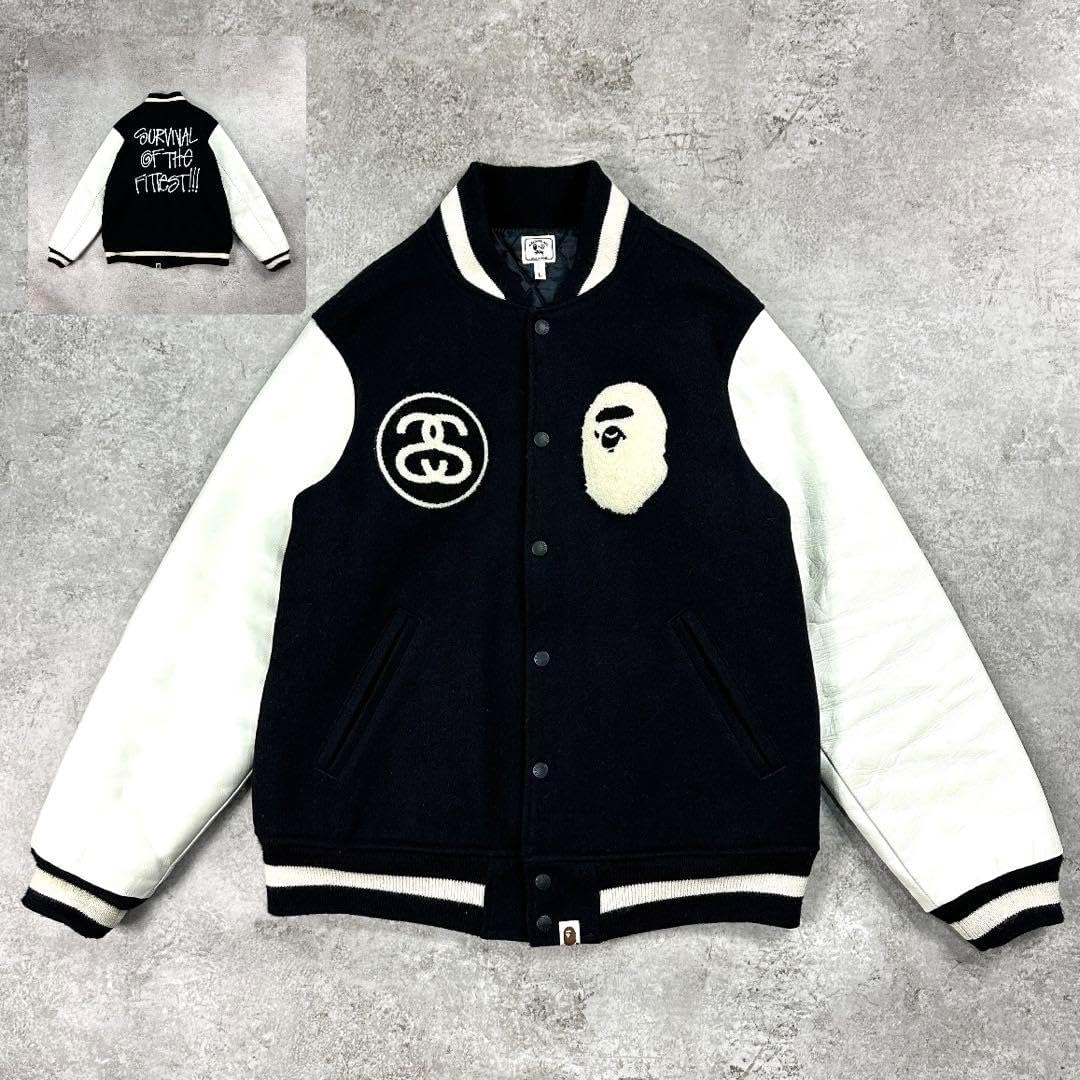 りゅう様10's ステューシー×APE スタジャン 30周年 裏原 ウール L りゅう様10's ステューシー×APE スタジャン 30周年 裏原 ウール