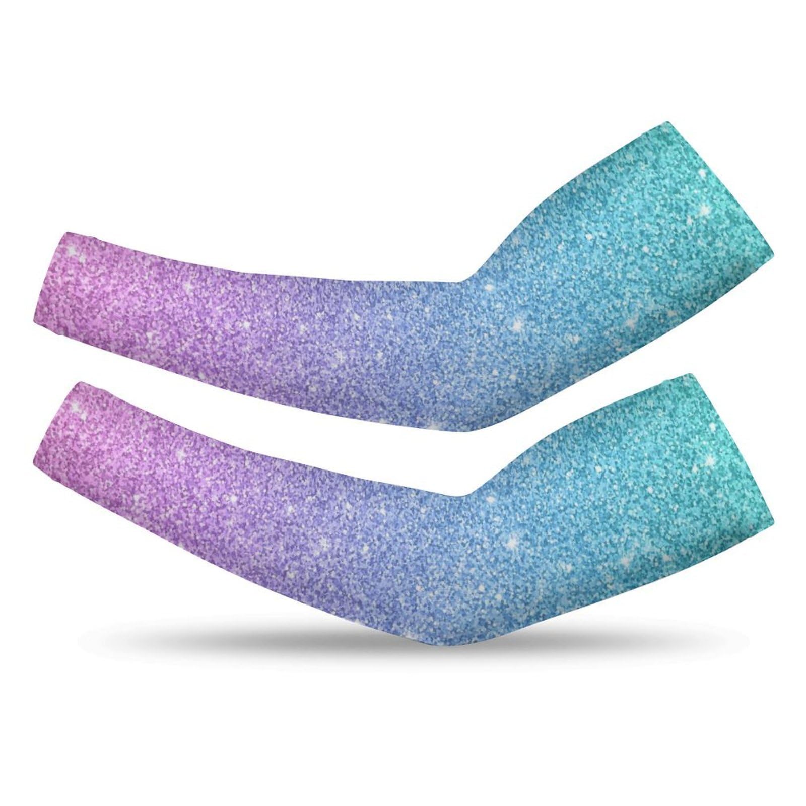 Xmkltbz 1 Pair Cooling Arm Sleeves, Unisex Warmer Spandex Sports Cover Uv Sun Protection for Cycling Golf Running XL Print Glitter Texture with Blue Pink Color Effect