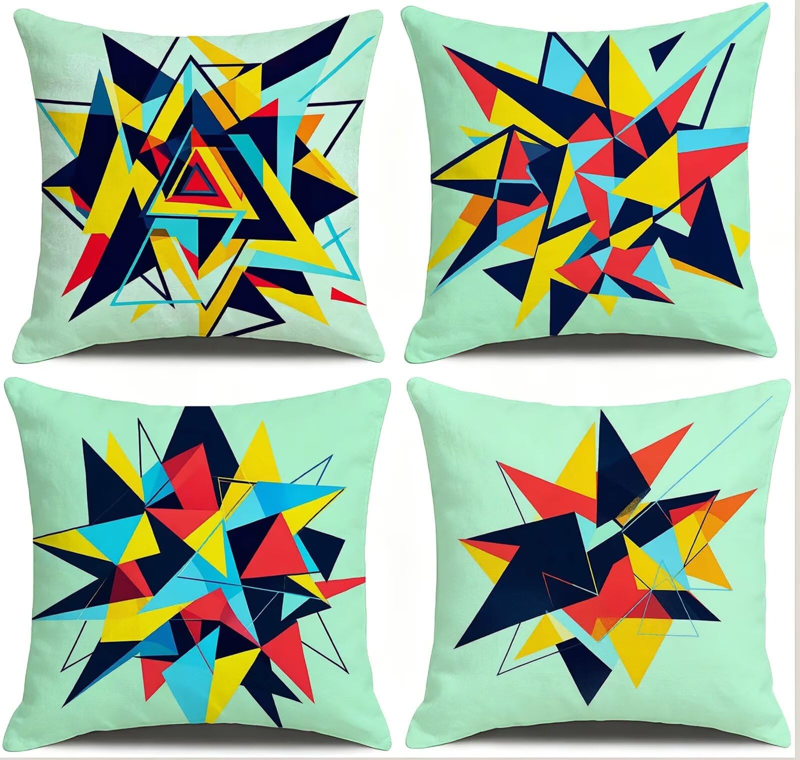 Blu Federe Cuscini Divano 65x65cm, Cuscini da Esterno Set de 4, Cod-172 | Velour Copricuscini Decorativi Letto Arredo, per Letto, Soggiorno, Giardino, Esterno, Casa Decorazione Set di 4 Geometria