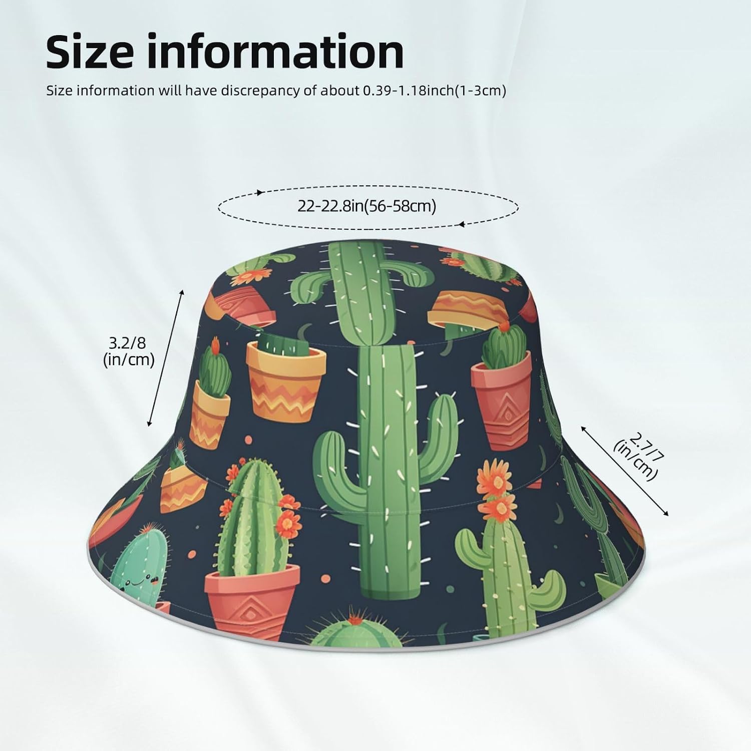Cute Cactus Seamless Illustration Bucket Hats for Women Men Sun Hat Fisherman Hats Travel Beach Hat Summer Fishing Cap Black