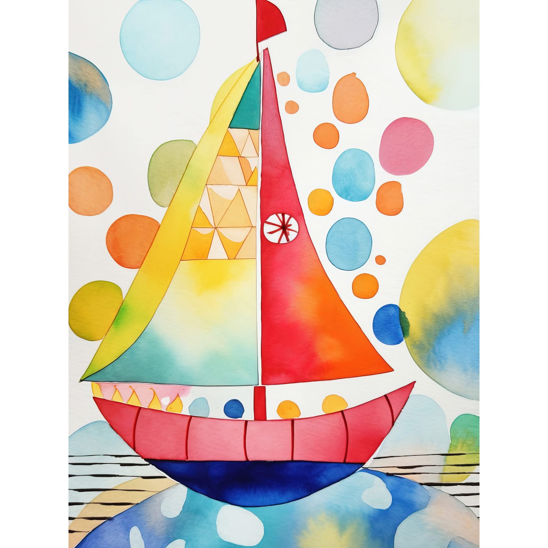 Artery8 Sailboat At Sunset Folk Art Large Wall Art Poster Print Thick Paper 18X24 Inch