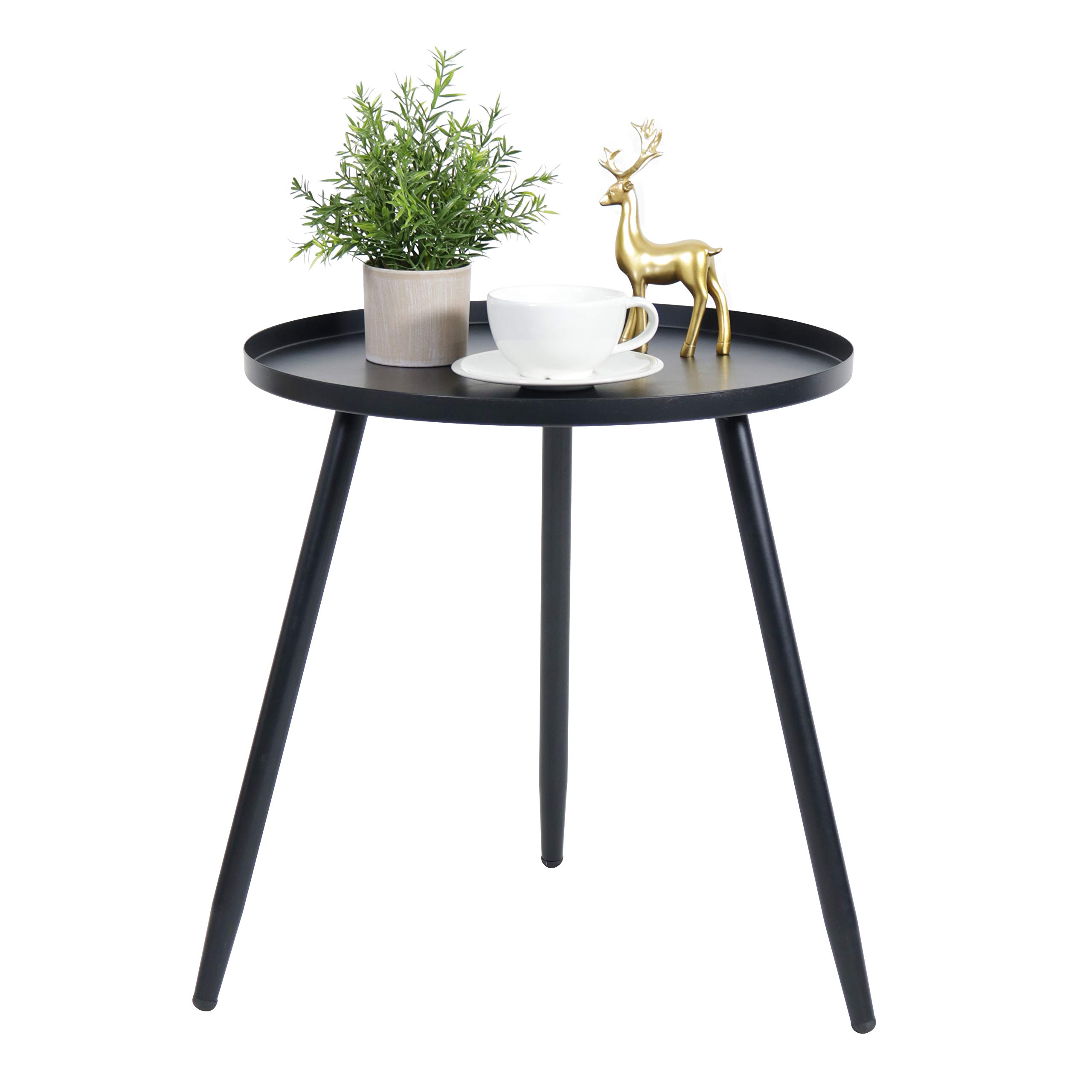 Tray Metal Round Side End Table for Outdoor or Indoor Use,Outdoor Side Table Round,Anti-Rust and Waterproof Nightstand/Sofa Tables,Accent Coffee Table (M, Black)