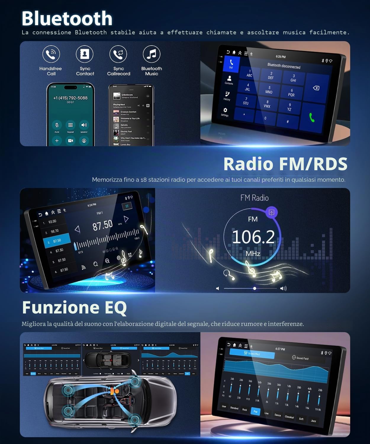 [4GB RAM + 128GB ROM] Motorsi CarPlay 2 Din Autoradio con GPS, 9" Android Auto Doppio Din Stereo Auto Bluetooth con Schermo, Assistente Vocale WiFi SWC FM/RDS Radio EQ MirrorLink + Telecamera