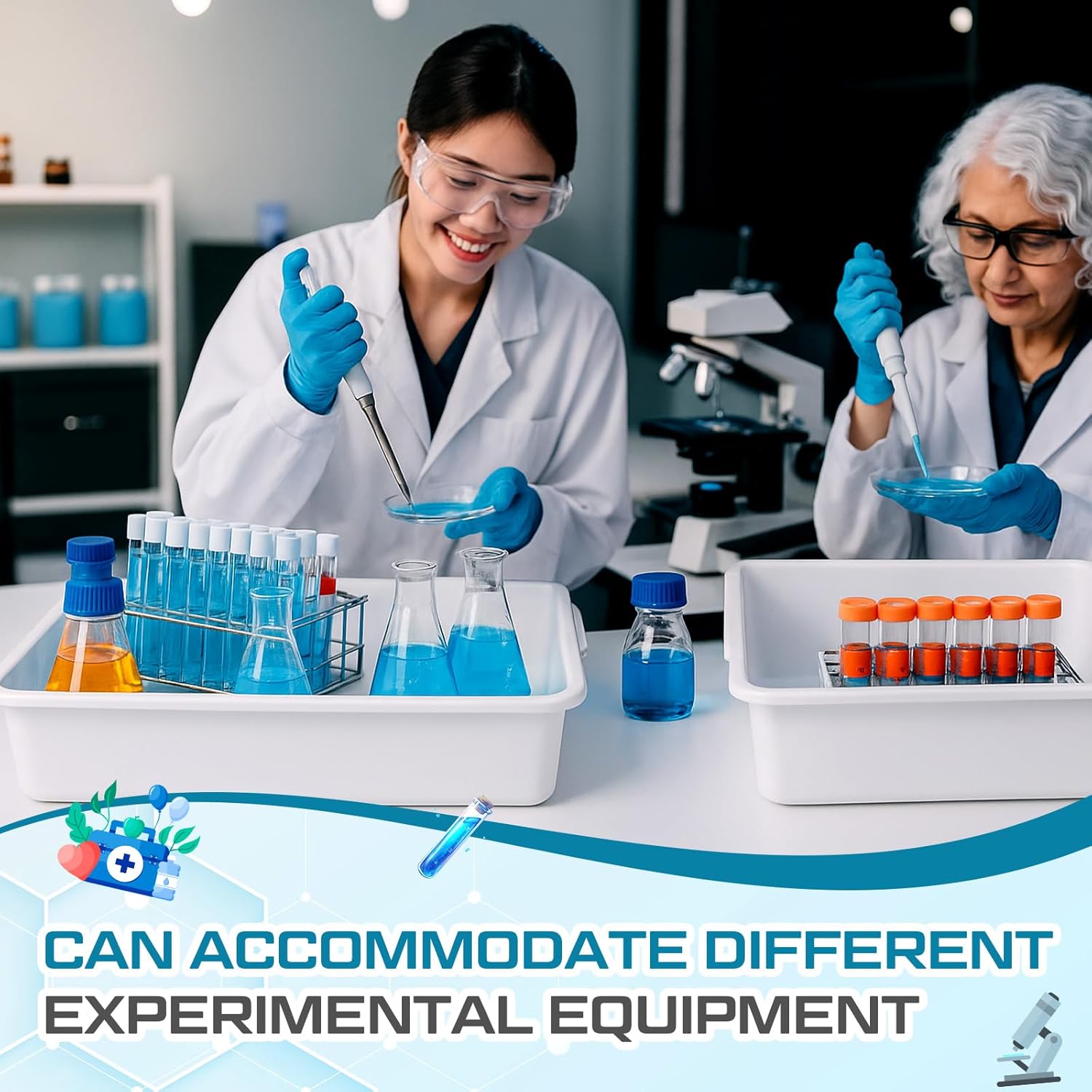 Kingdder 10 Pcs Polypropylene Containment Tray 16'' L x 11'' W x 3.5'' H Multi-Purpose Lab Plastic Tray Temperature Resistant Spill Lab Tool Stackable for Sterilizing Drying Laboratory Supplies