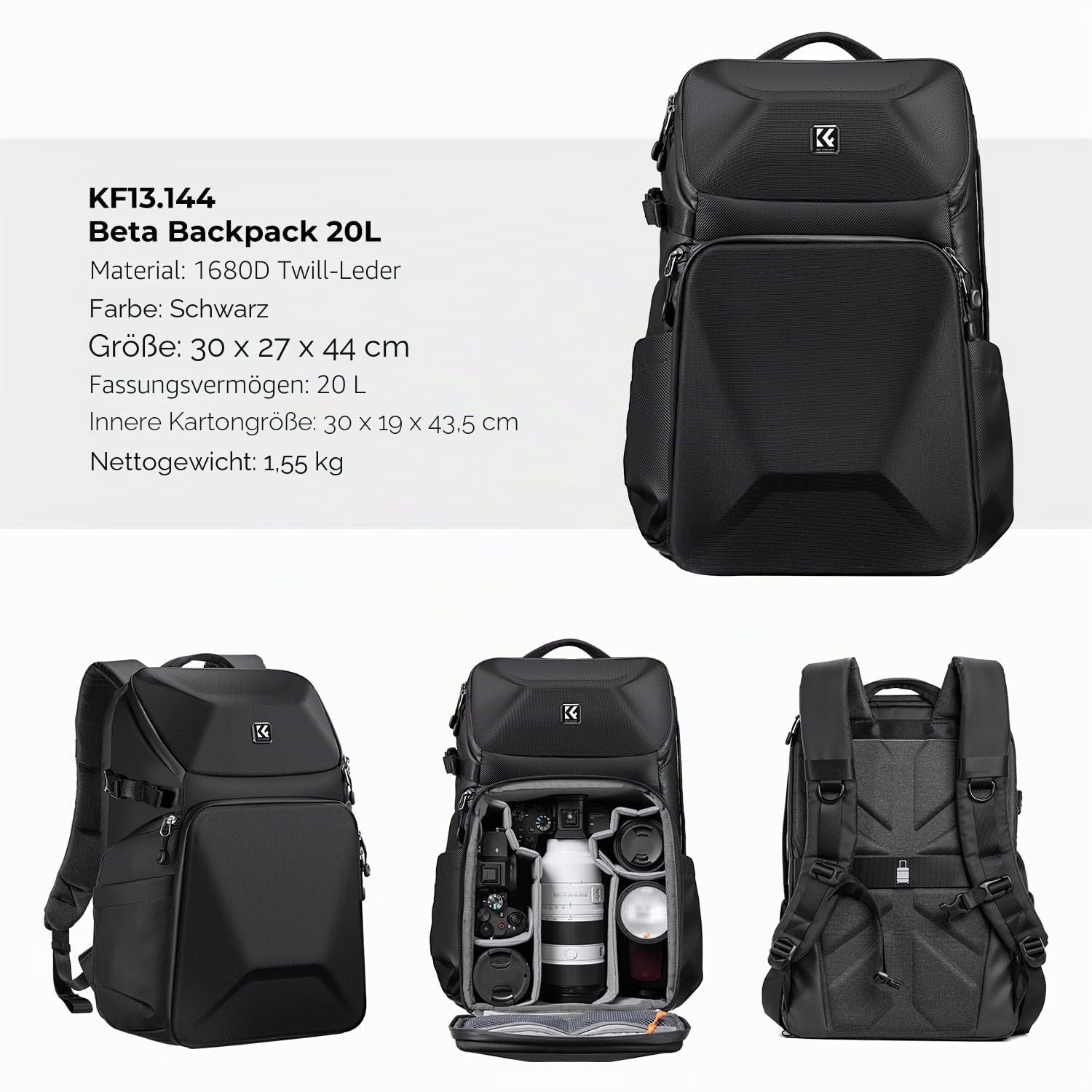 K&F CONCEPT Kamerarucksack, Fotorucksack Wasserdicht Spiegelreflex DSLR Camera Bag für Spiegelreflexkameras Digital, Multifunktionale Kameratasche für DSLR-Kameras (20L)