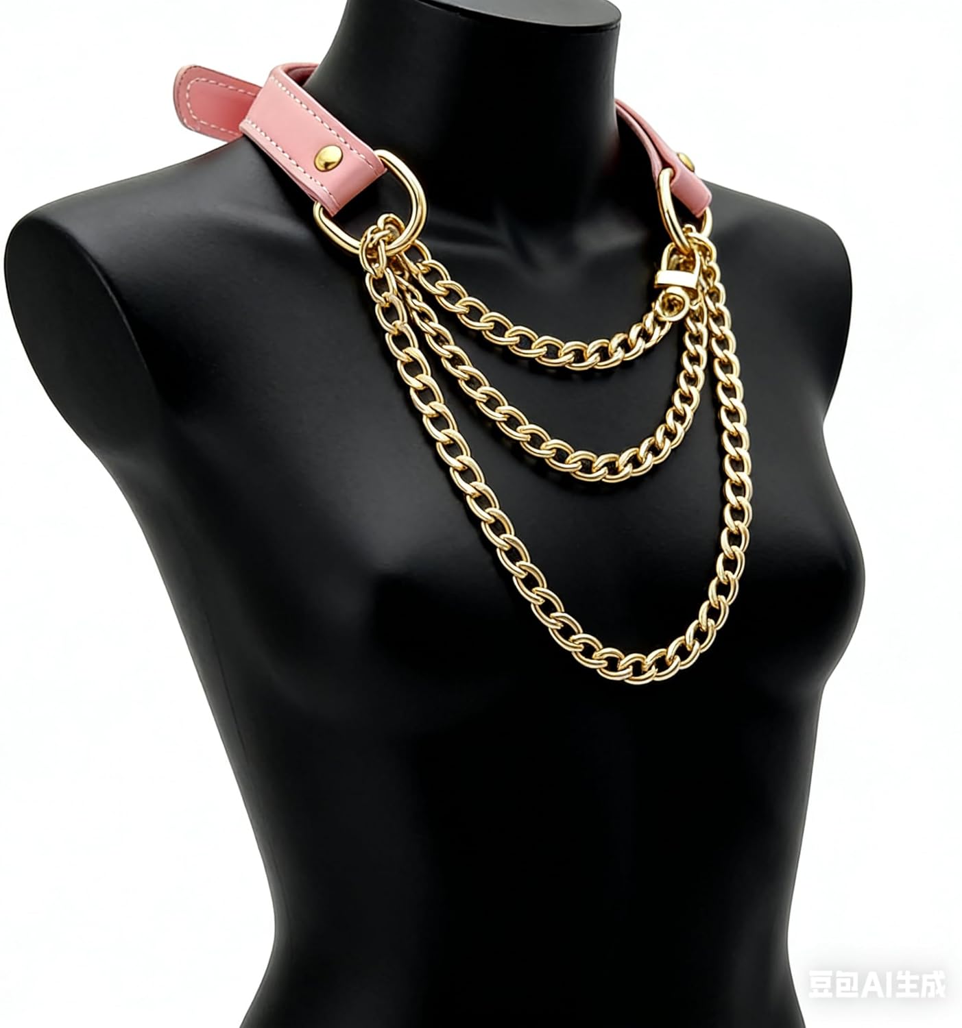 Black Leather Choker Collar For Women, Punk Gothic Necklace with Adjustable Triple-Layer Slip Chain Necklace Handmade - Image 5