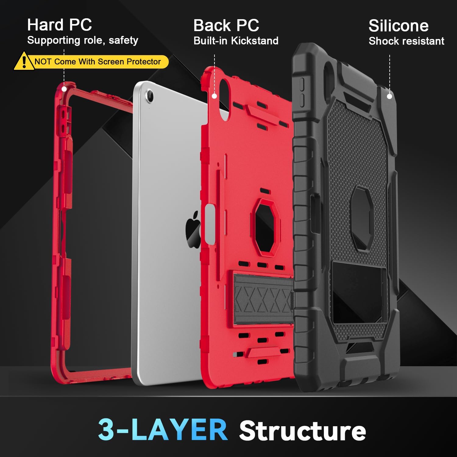 Grifobes for iPad A16 Case 11th Generation 11 inch 2025 / iPad 10th Generation Case 10.9 inch 2022, Heavy Duty Military Grade Shockproof Cover with Pencil Holder for i Pad 11/10 Gen(Black+Red)