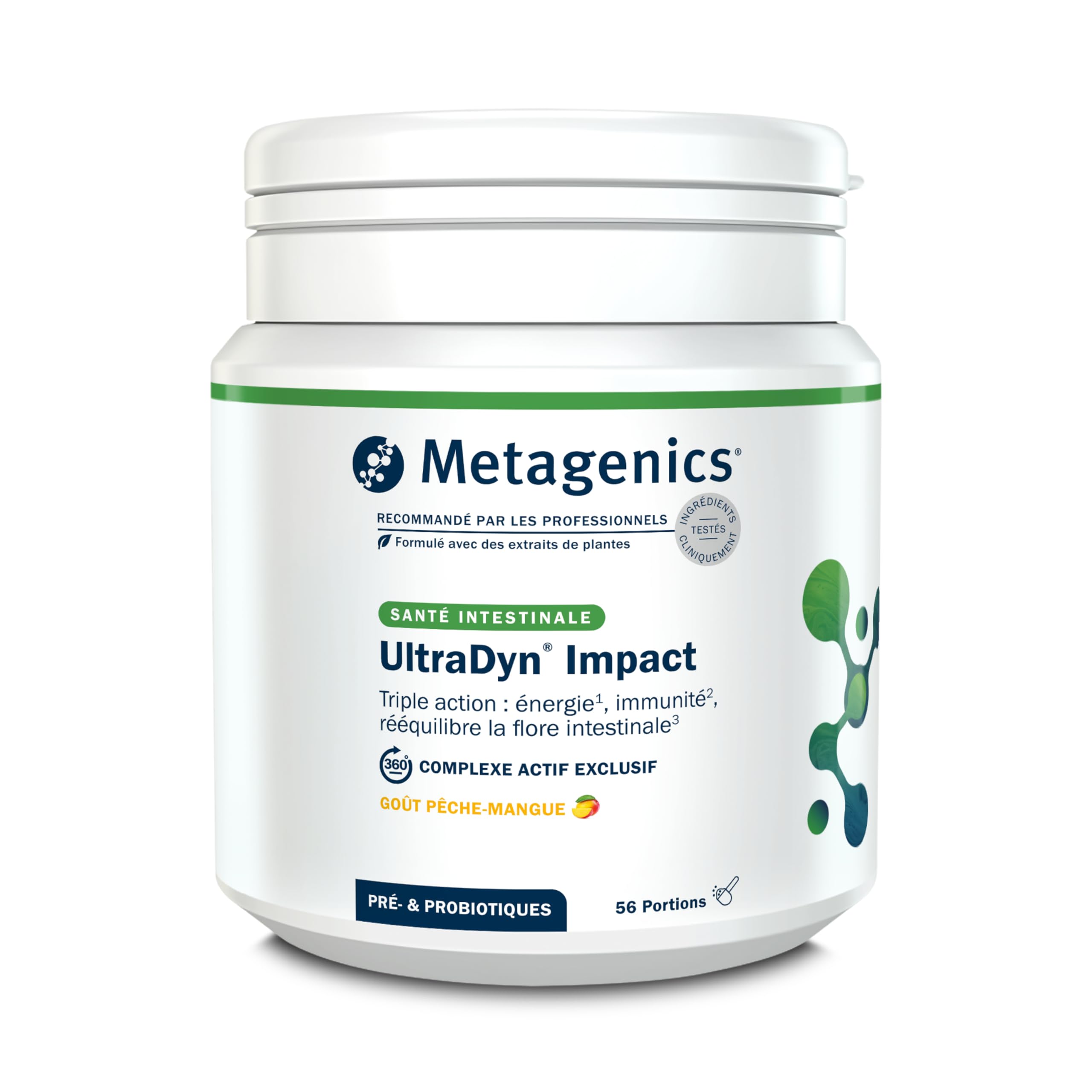 Metagenics UltraDyn Impact - Complexe Multi-Nutriments & Souches Microbiotiques, Protection contre le Stress Oxydatif, Saveur Mangue-Pêche, 56 Portions